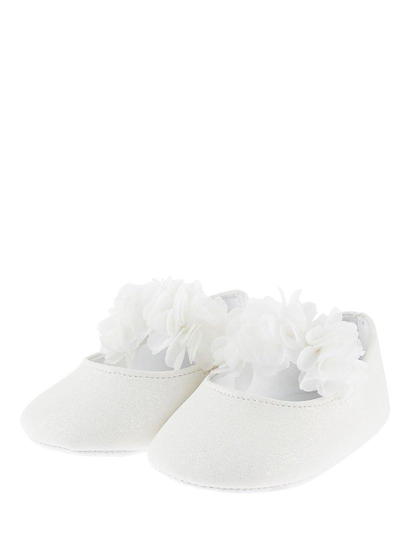 Product image 1 of 3, which shows Monsoon Baby Shimmer Corsage Booties, Ivory, 0-3 months