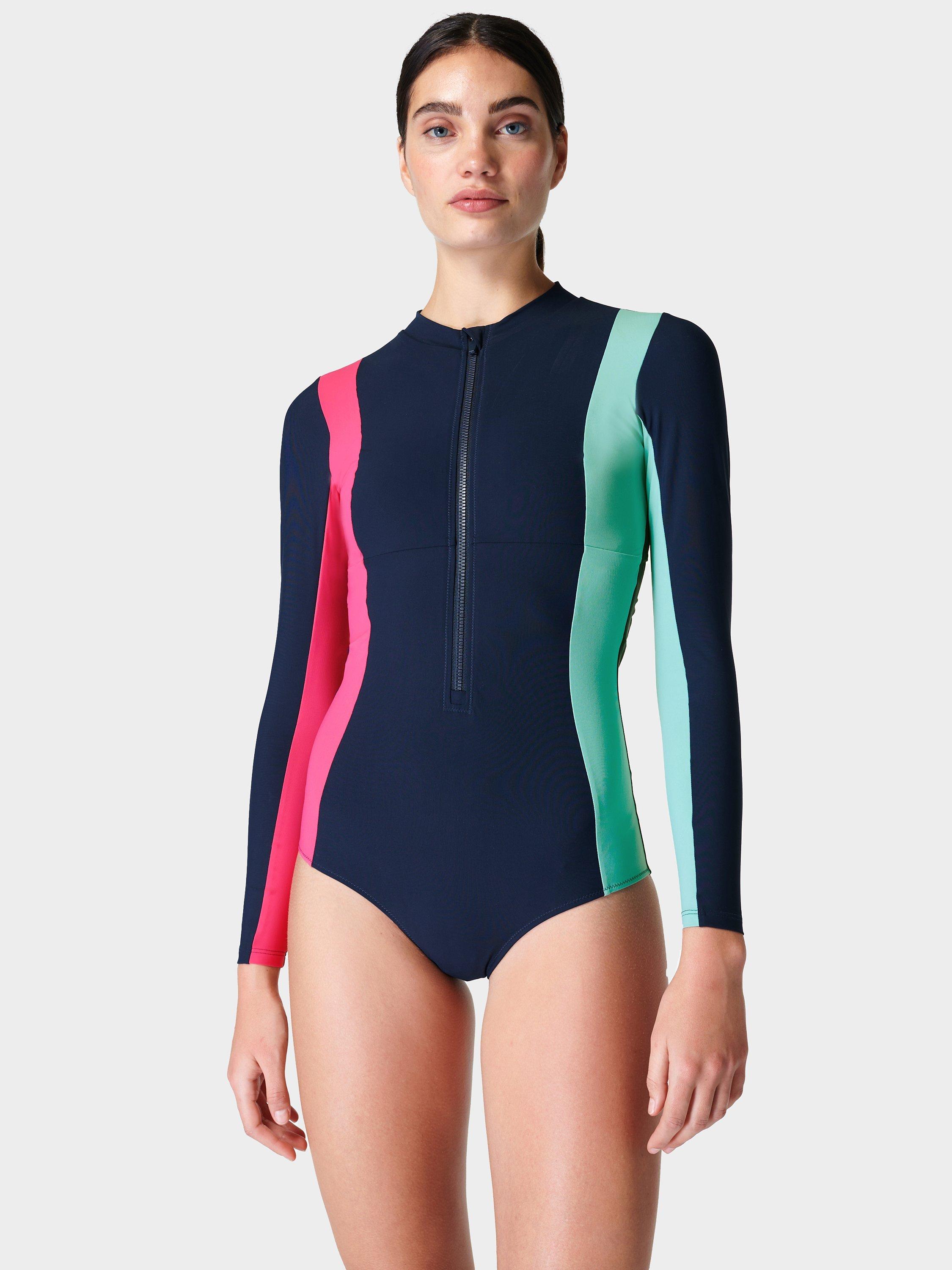 Sweaty Betty Tidal Xtra Life Long Sleeve Swimsuit, Navy Colour Block