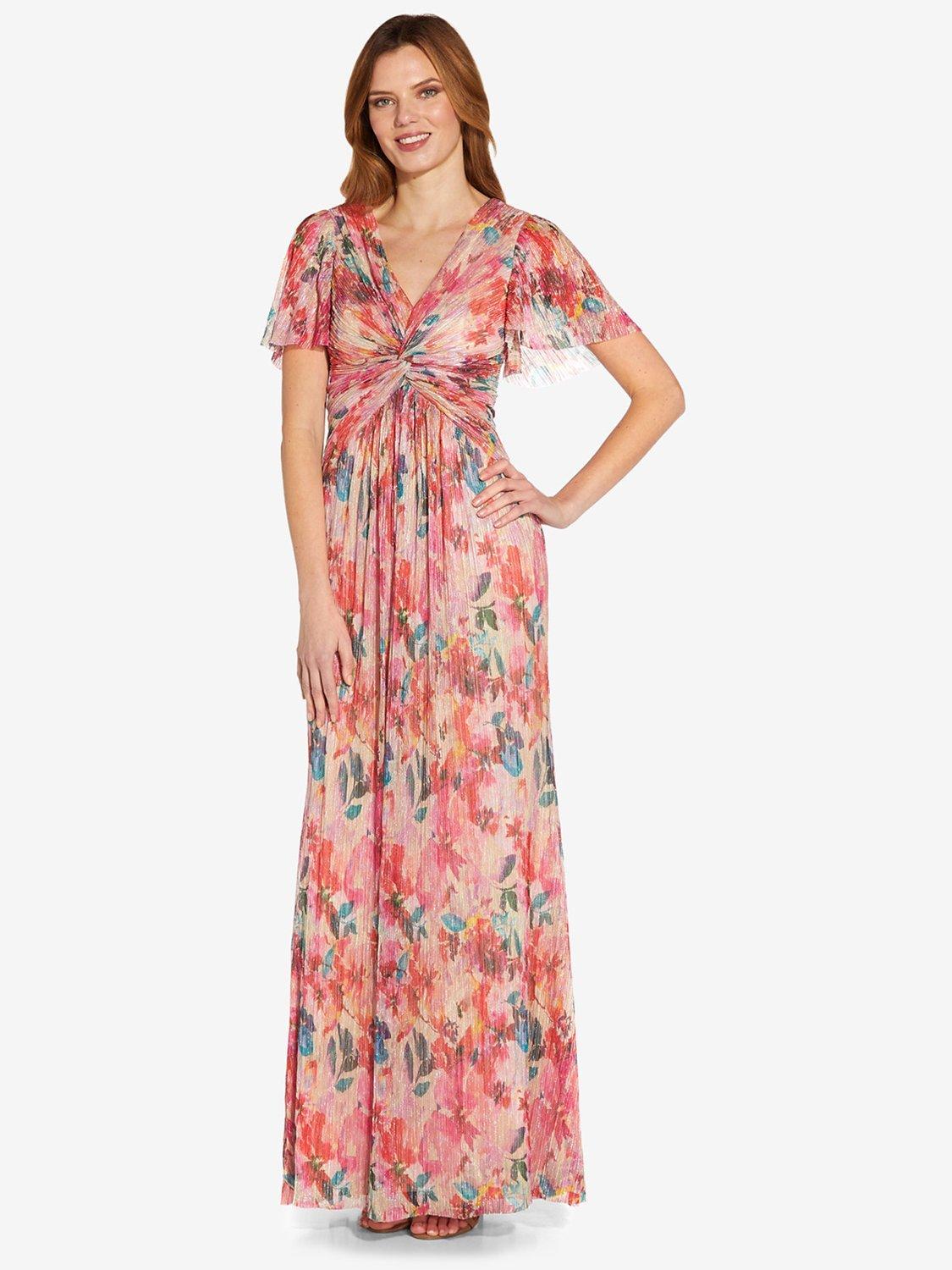 Adrianna Papell Metallic Pleated Twist Maxi Dress, Alabaster/Multi