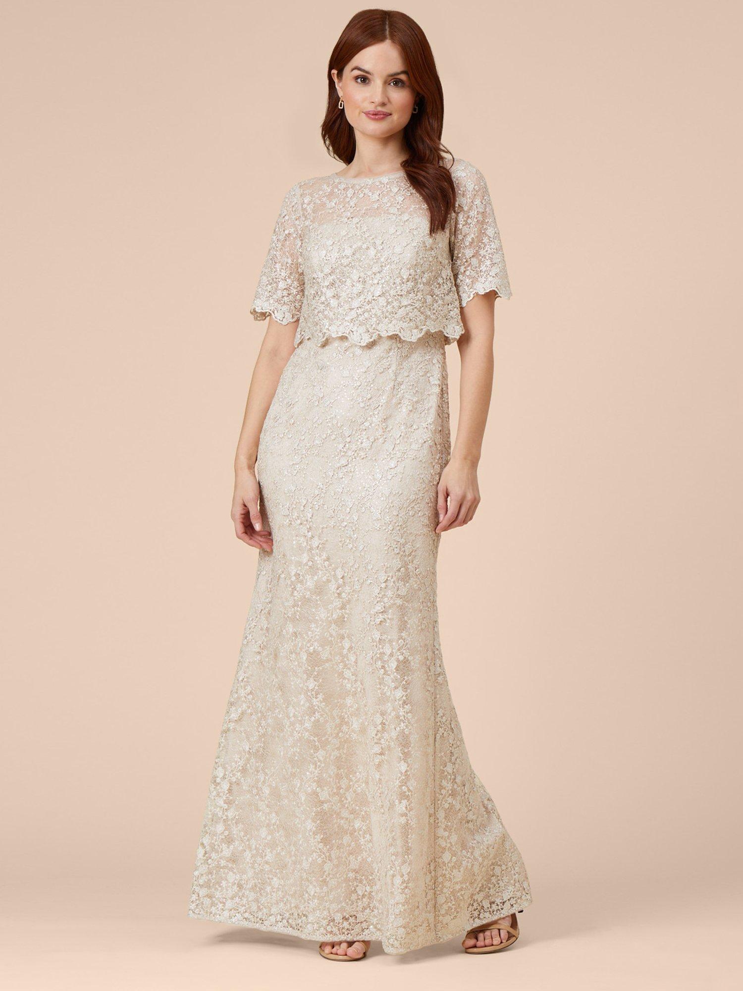 Adrianna Papell Sequin Guipure Popover Gown Biscotti