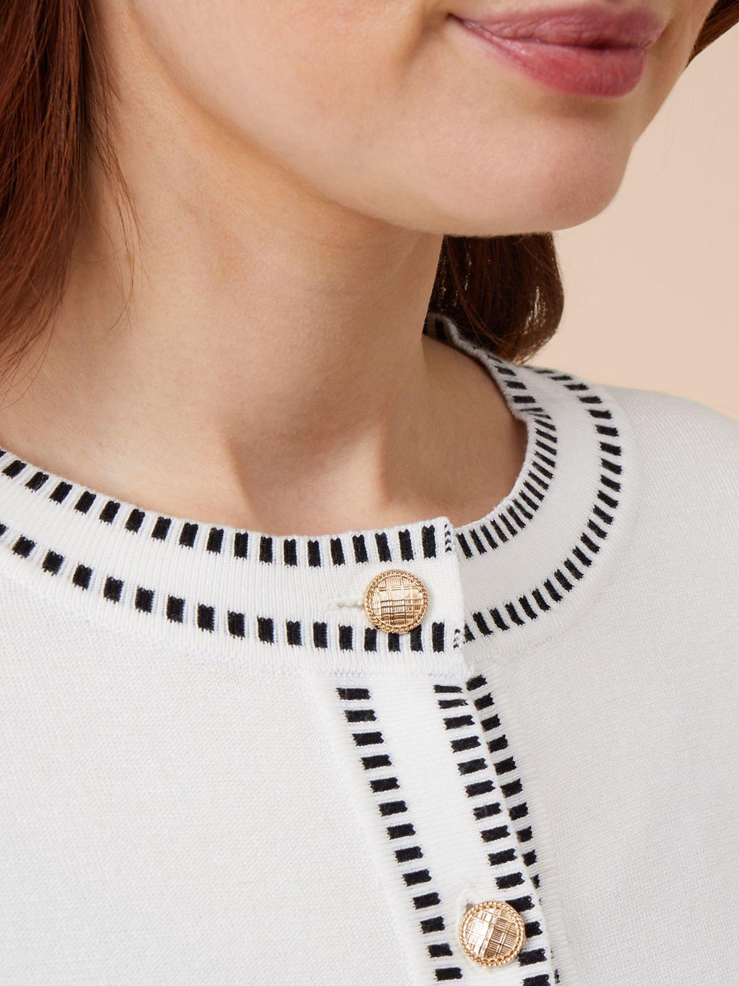 Product image 4 of 6, which shows Adrianna Papell Contrast Trim Crew Neck Cardigan, Ivory/Black, L