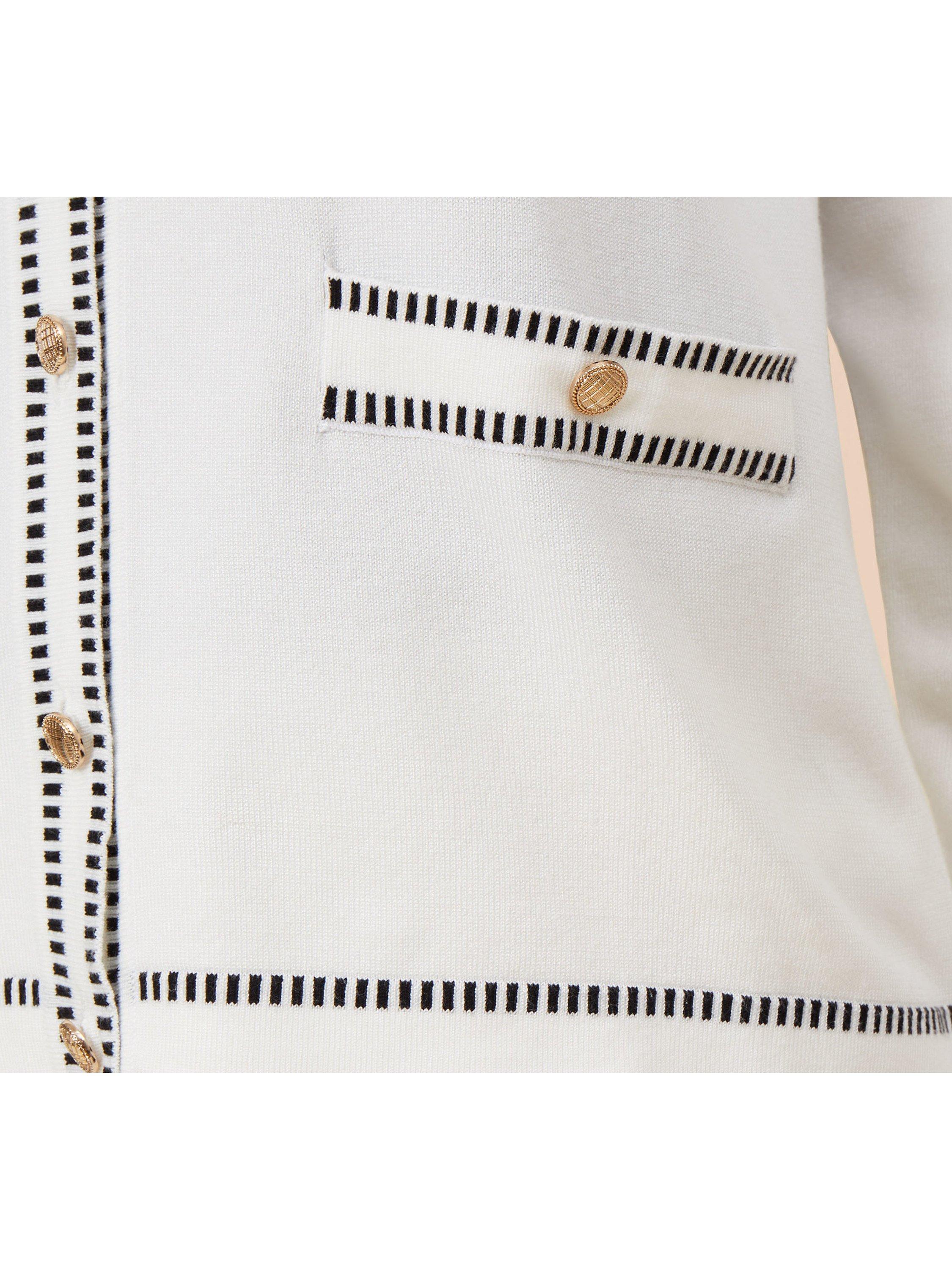 Product image 5 of 6, which shows Adrianna Papell Contrast Trim Crew Neck Cardigan, Ivory/Black, L