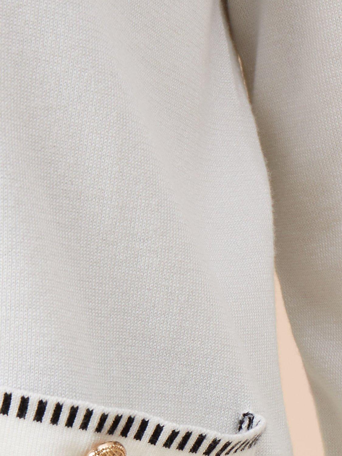 Product image 6 of 6, which shows Adrianna Papell Contrast Trim Crew Neck Cardigan, Ivory/Black, L