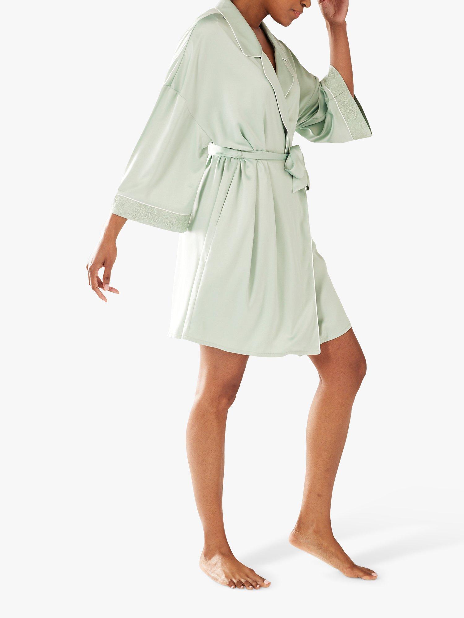 Product image 3 of 6, which shows Chelsea Peers Satin Dressing Gown, Green, 6