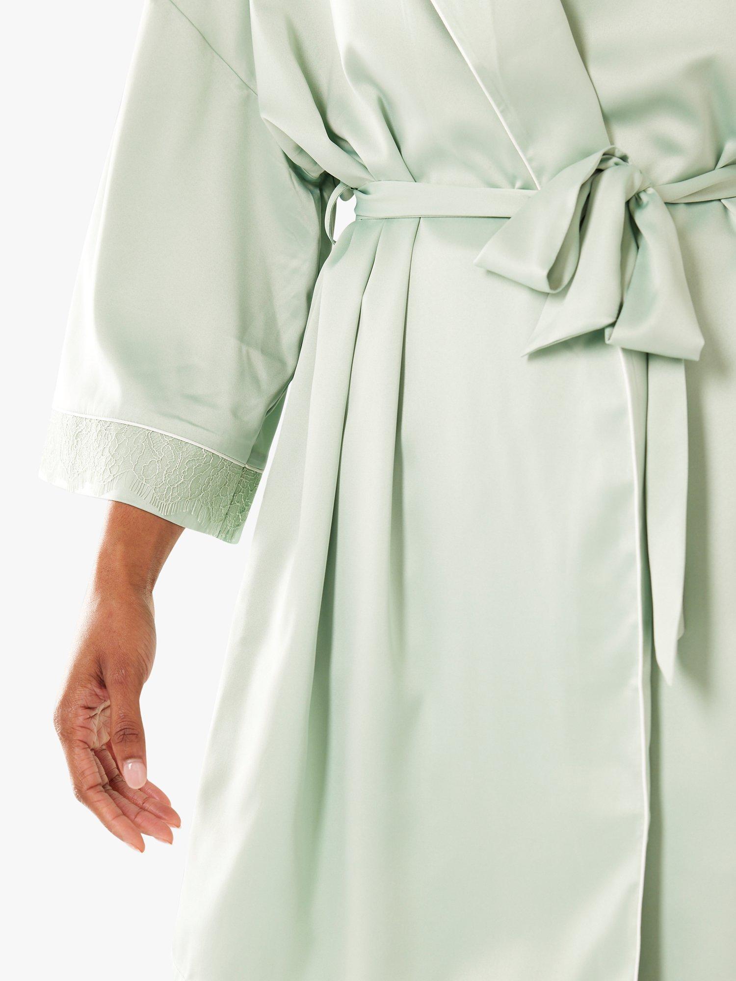 Product image 6 of 6, which shows Chelsea Peers Satin Dressing Gown, Green, 6