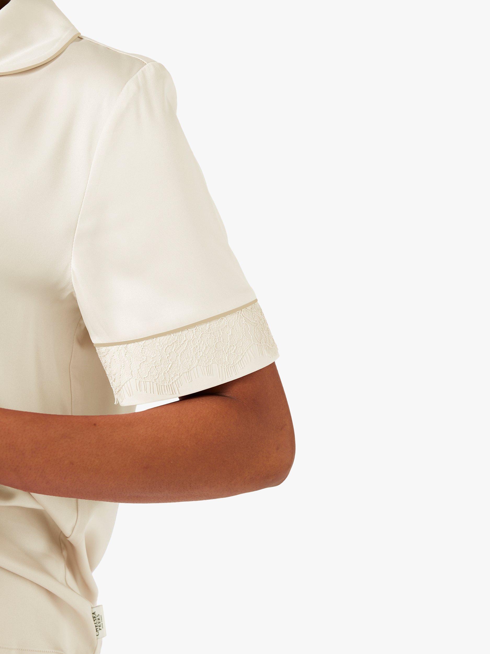 Product image 6 of 6, which shows Chelsea Peers Satin Classic Pyjama Shorts Set, Off White, 6