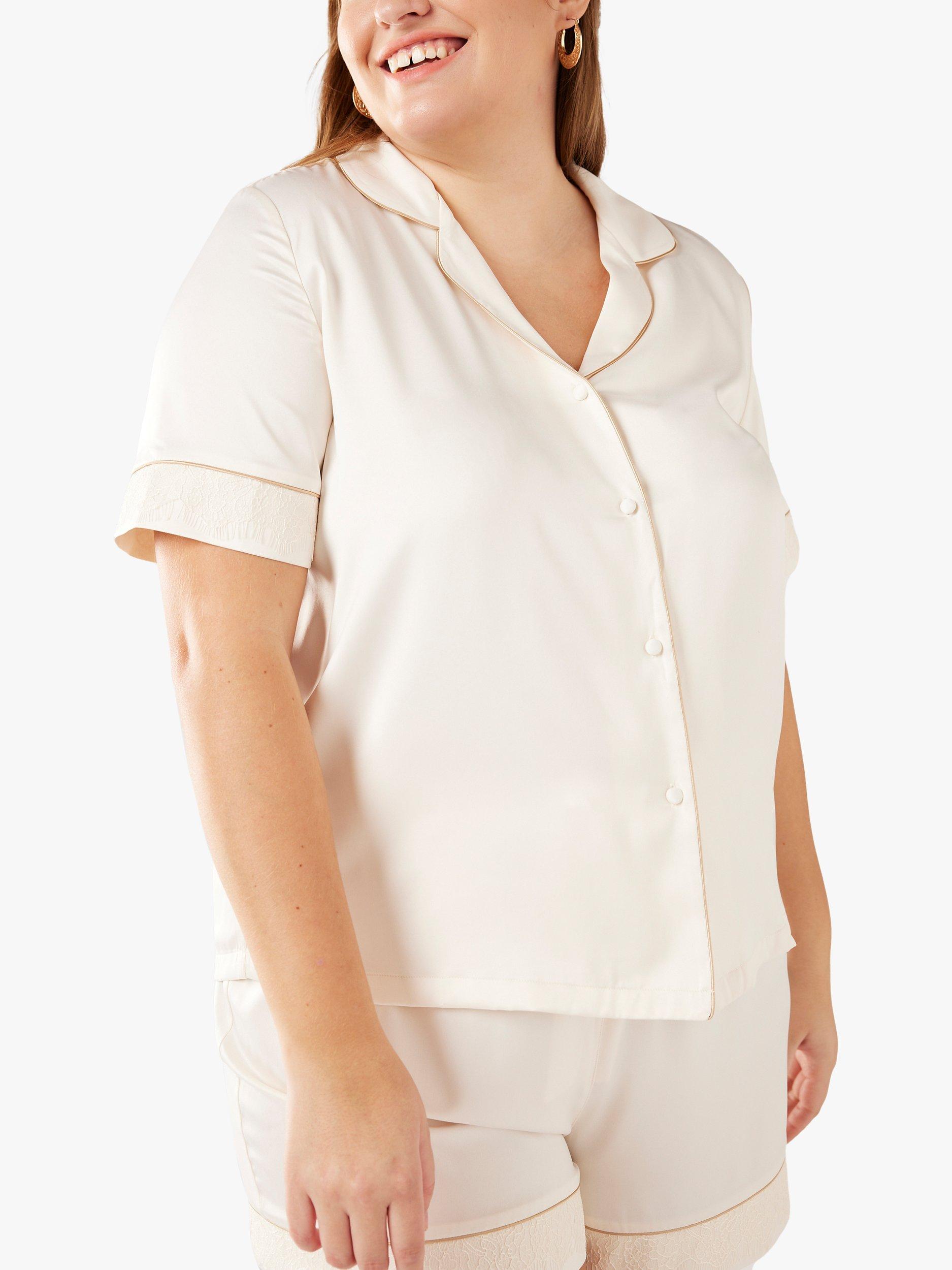 Chelsea Peers Curve Satin Classic Pyjama Shorts Set, Off White