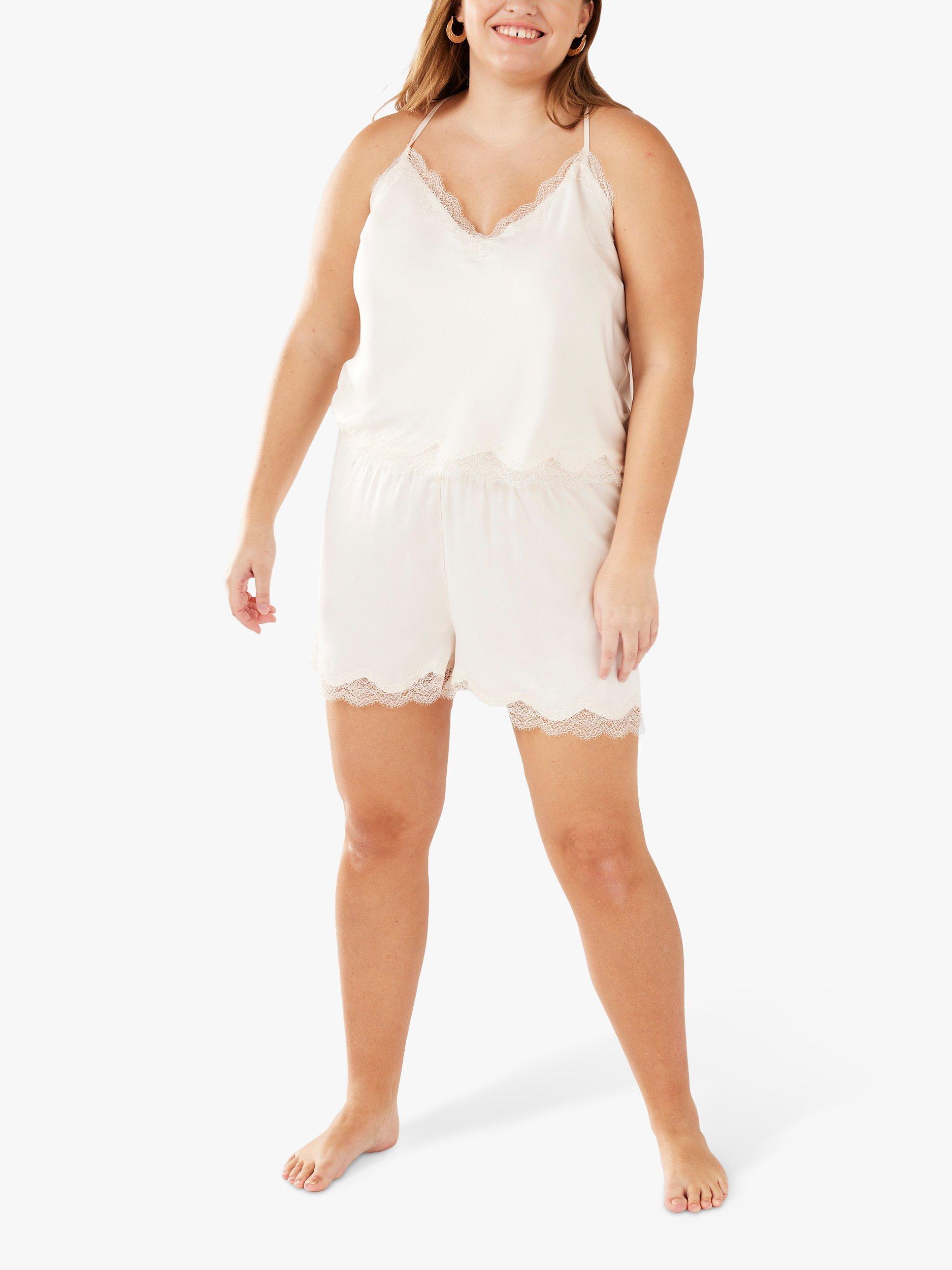Chelsea Peers Curve Satin Lace Pyjama Shorts Set, Pink
