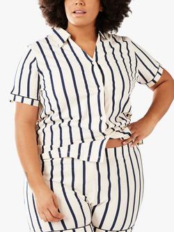 Chelsea Peers Curve Organic Cotton Stripe Short Pyjama Set, Blue, Navy