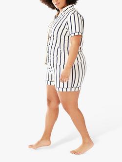 Chelsea Peers Curve Organic Cotton Stripe Short Pyjama Set, Blue - view 2, Navy