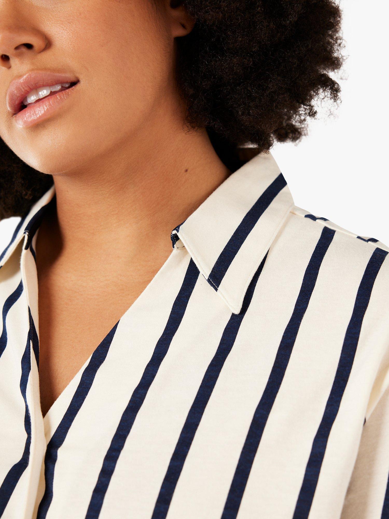 Product image 4 of 6, which shows Chelsea Peers Curve Organic Cotton Stripe Short Pyjama Set, Navy, 20