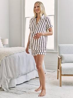 Chelsea Peers Maternity Organic Cotton Striped Pyjamas, Navy/White, Navy/White