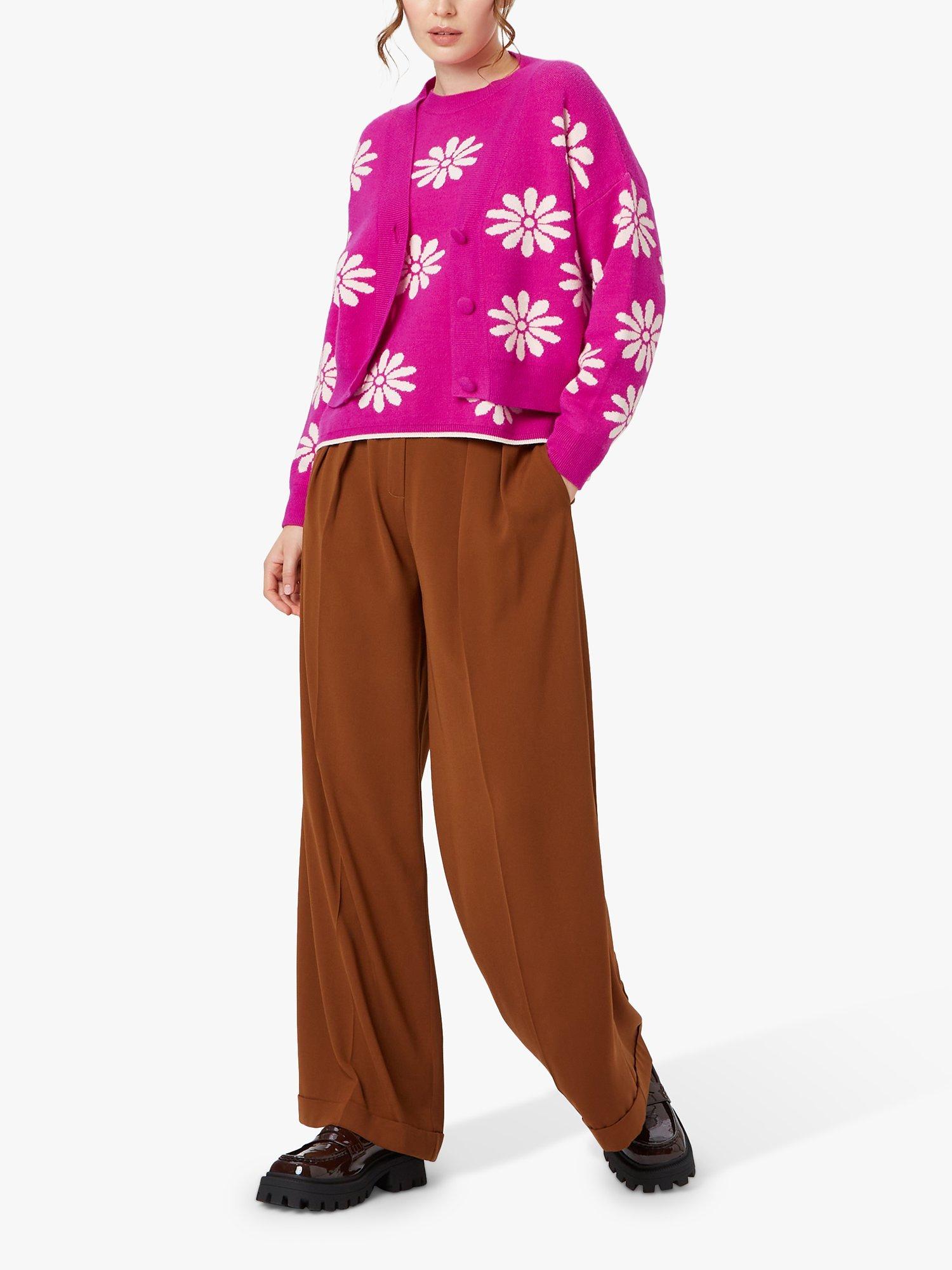 Product image 1 of 4, which shows James Lakeland Flower Detail Buttoned Cardigan, Fuchsia/White, 16