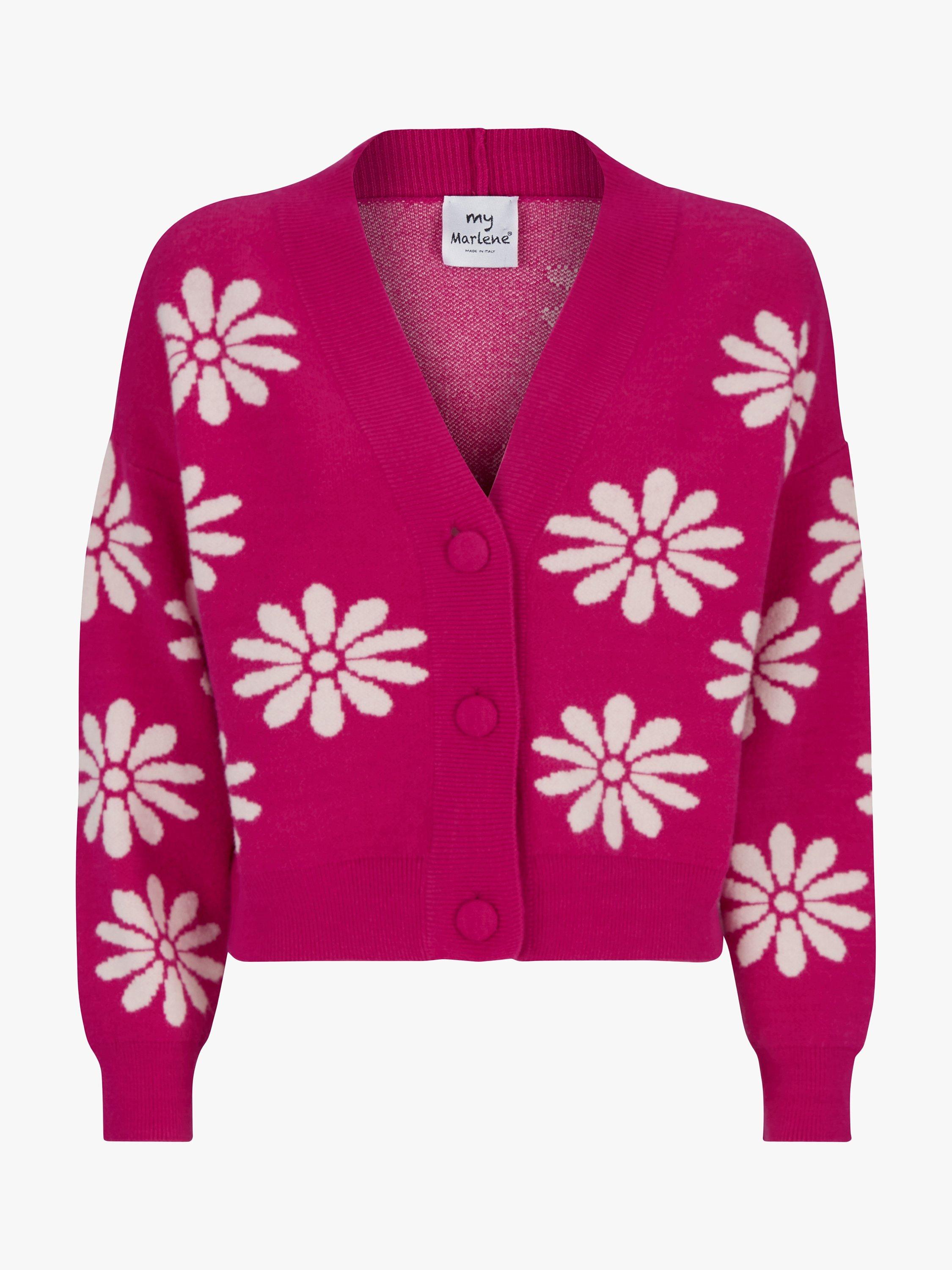 Product image 4 of 4, which shows James Lakeland Flower Detail Buttoned Cardigan, Fuchsia/White, 16