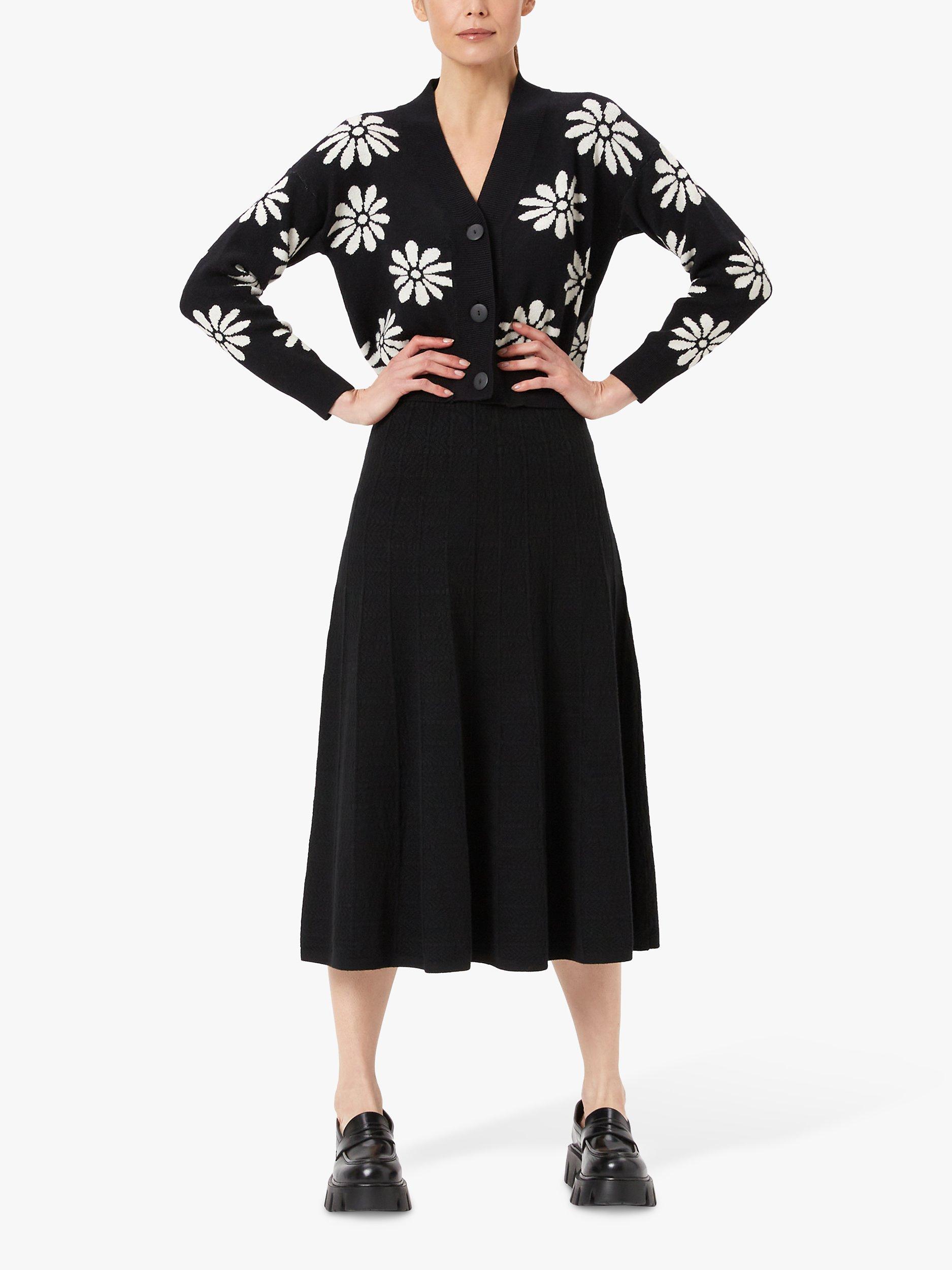 Product image 1 of 4, which shows James Lakeland Flower Detail Buttoned Cardigan, Black/White, 16