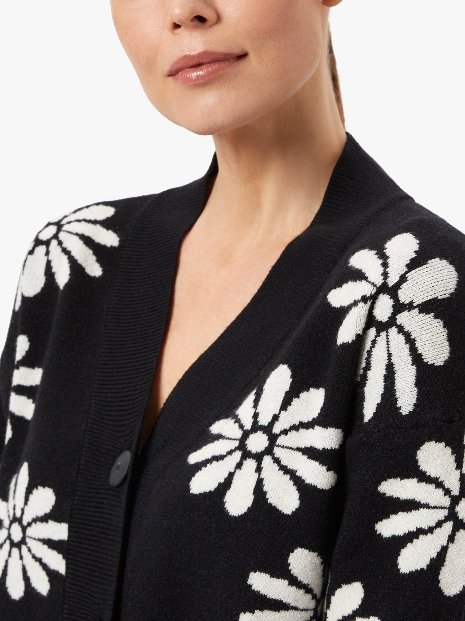 Product image 3 of 4, which shows James Lakeland Flower Detail Buttoned Cardigan, Black/White, 16