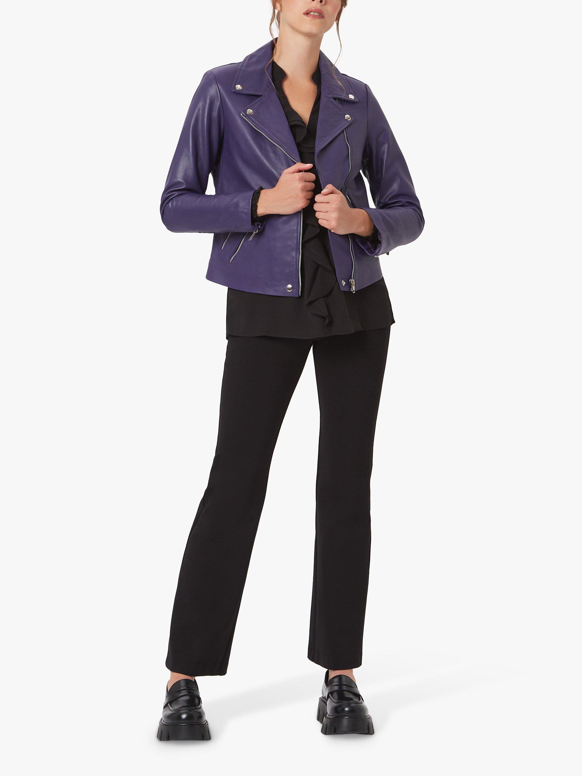 Product image 1 of 4, which shows James Lakeland Biker Leather Jacket, Purple, 8