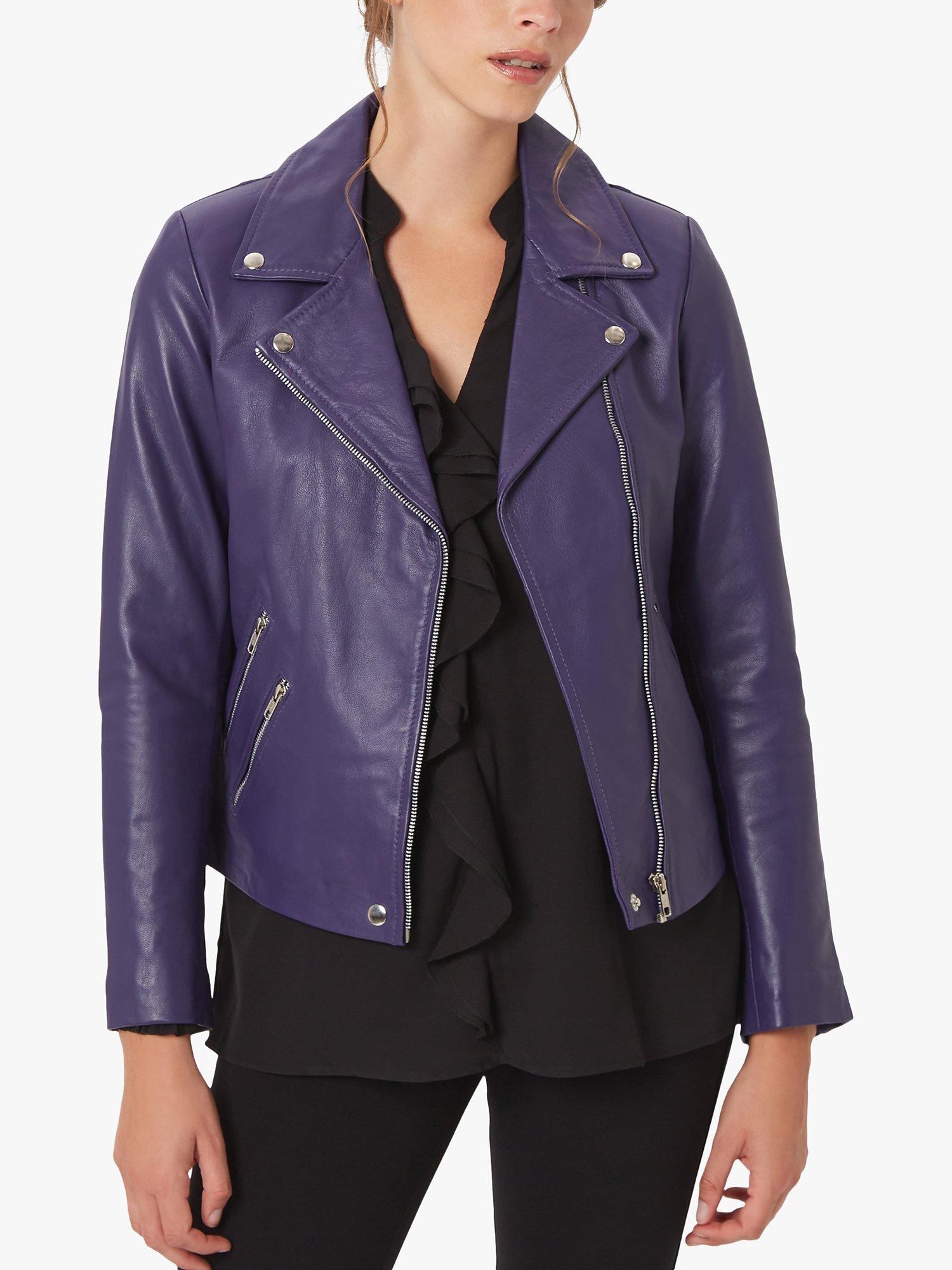 Product image 3 of 4, which shows James Lakeland Biker Leather Jacket, Purple, 8