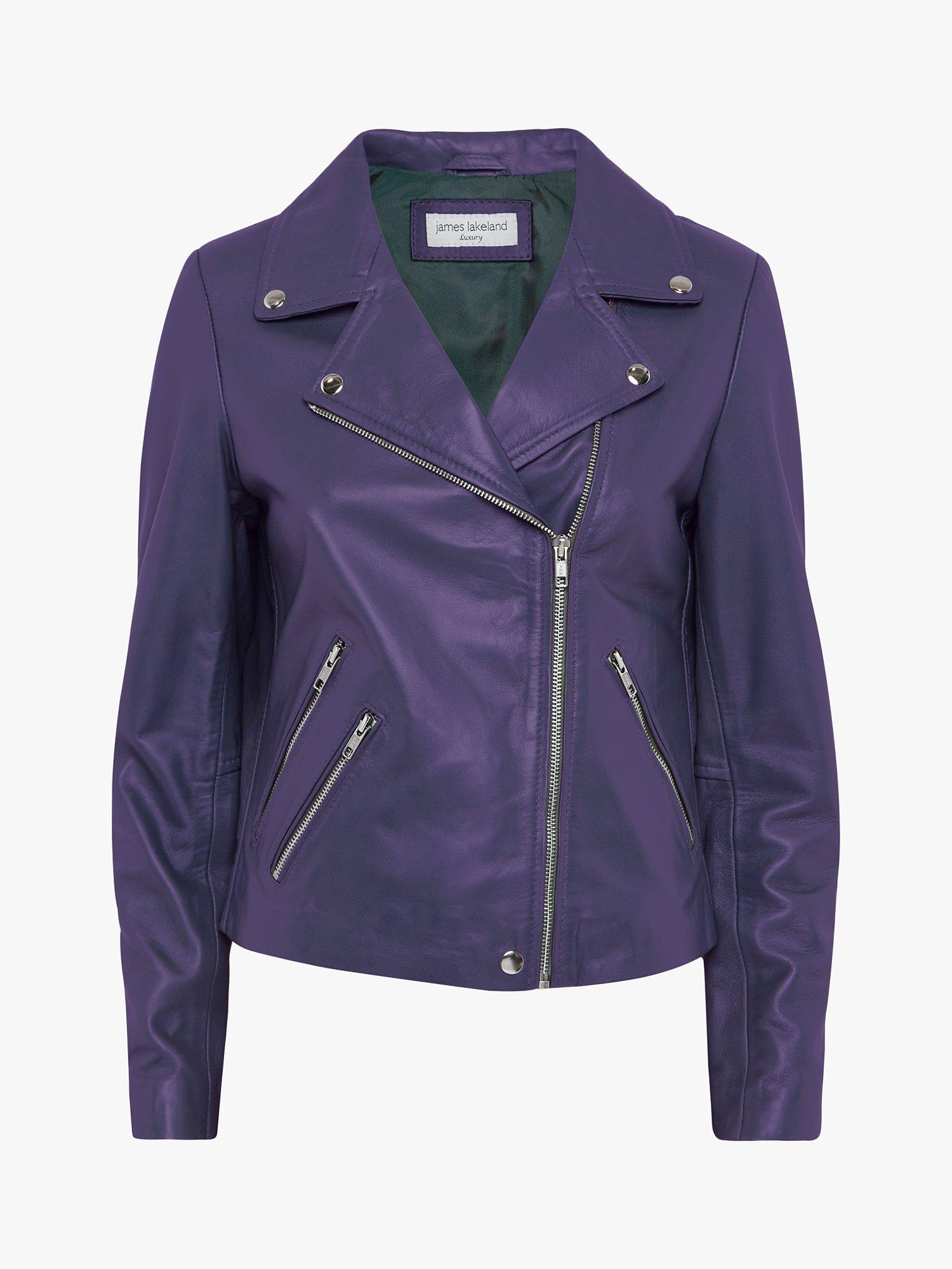 Product image 4 of 4, which shows James Lakeland Biker Leather Jacket, Purple, 8