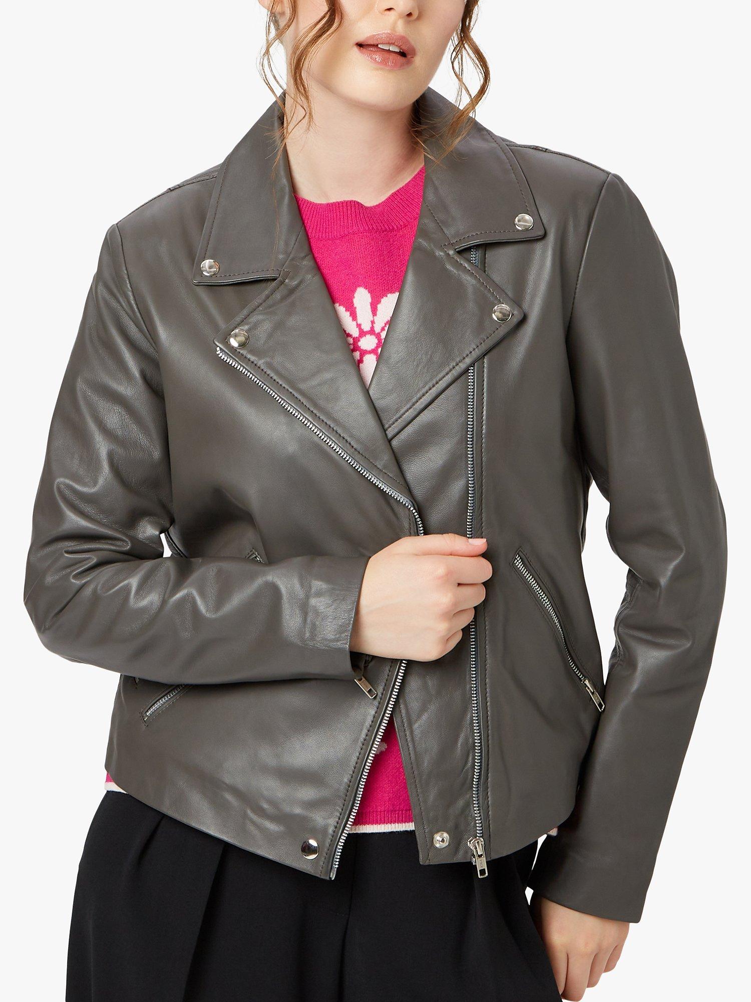 Product image 3 of 4, which shows James Lakeland Biker Leather Jacket, Charcoal, 8