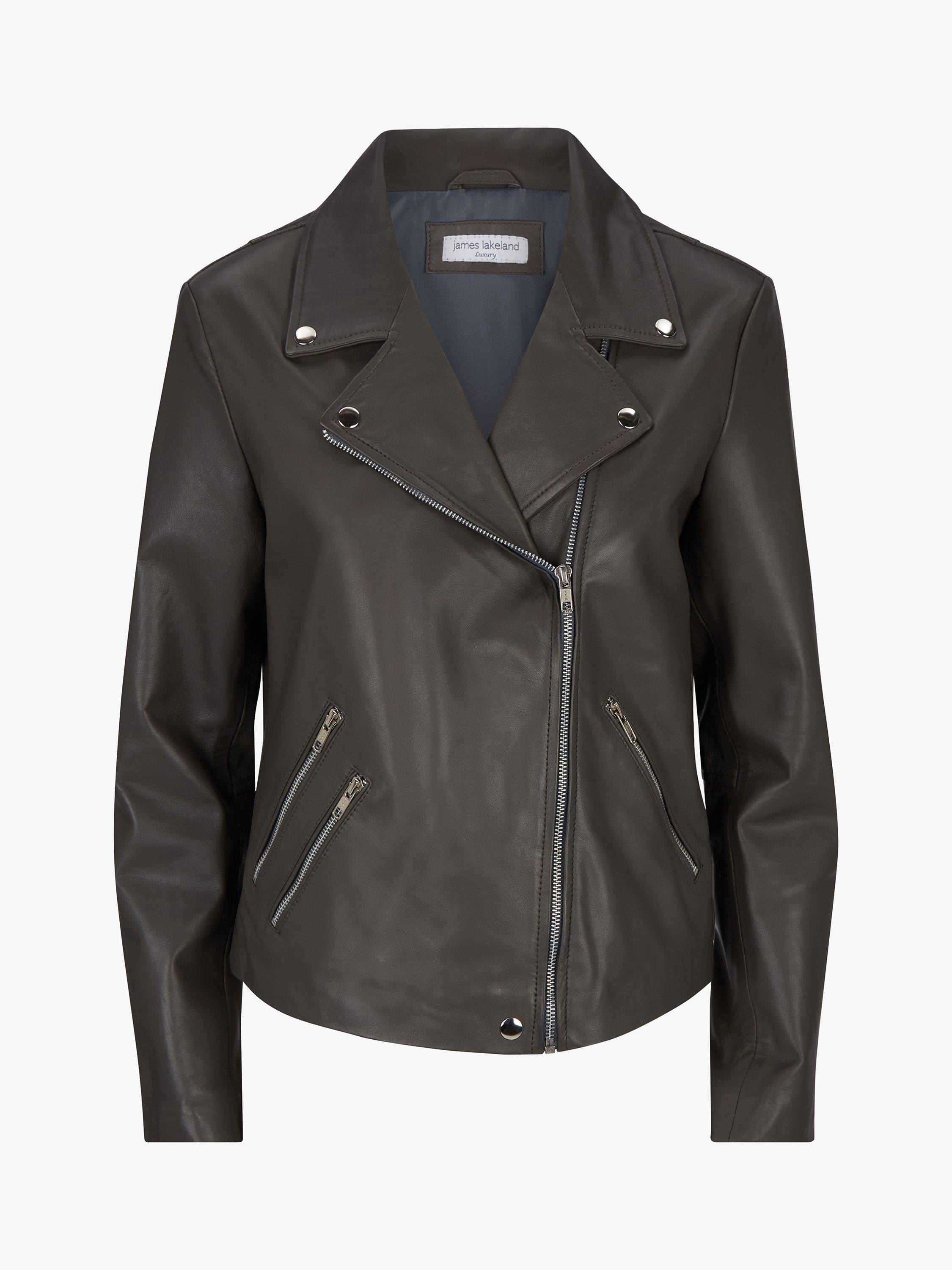 Product image 4 of 4, which shows James Lakeland Biker Leather Jacket, Charcoal, 8