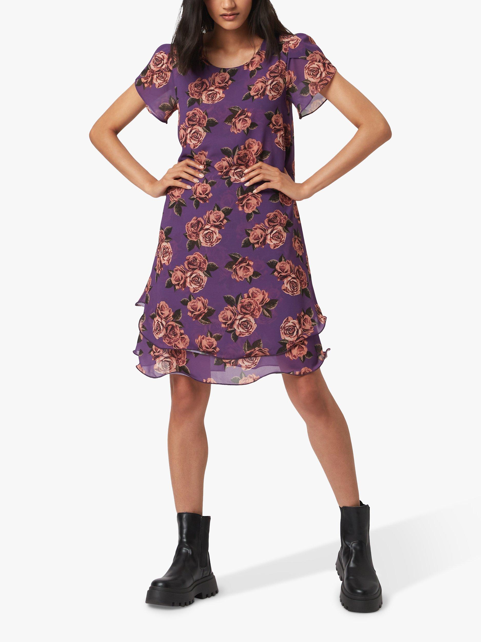 James Lakeland Flora Print Petal Sleeve Wave Hem Dress, Purple