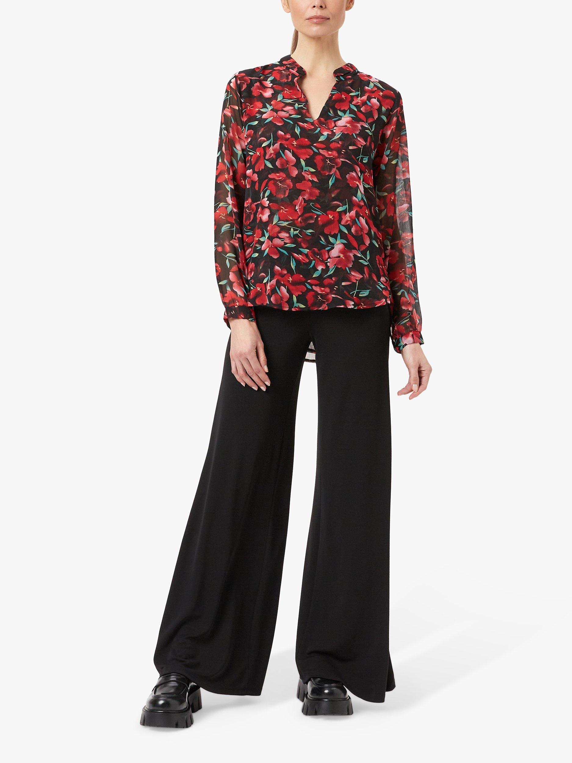 James Lakeland Flower Print Mandarin Collar Blouse, Black/Red