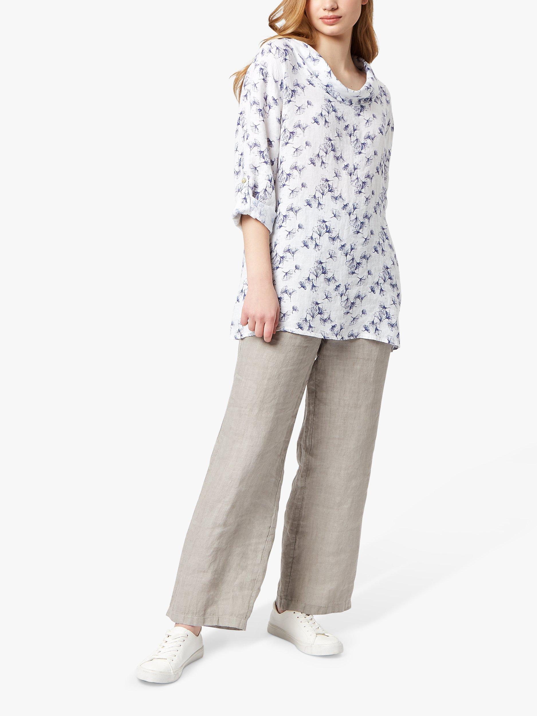 James Lakeland Cowl Neck Dandelion Print Linen Blouse, White