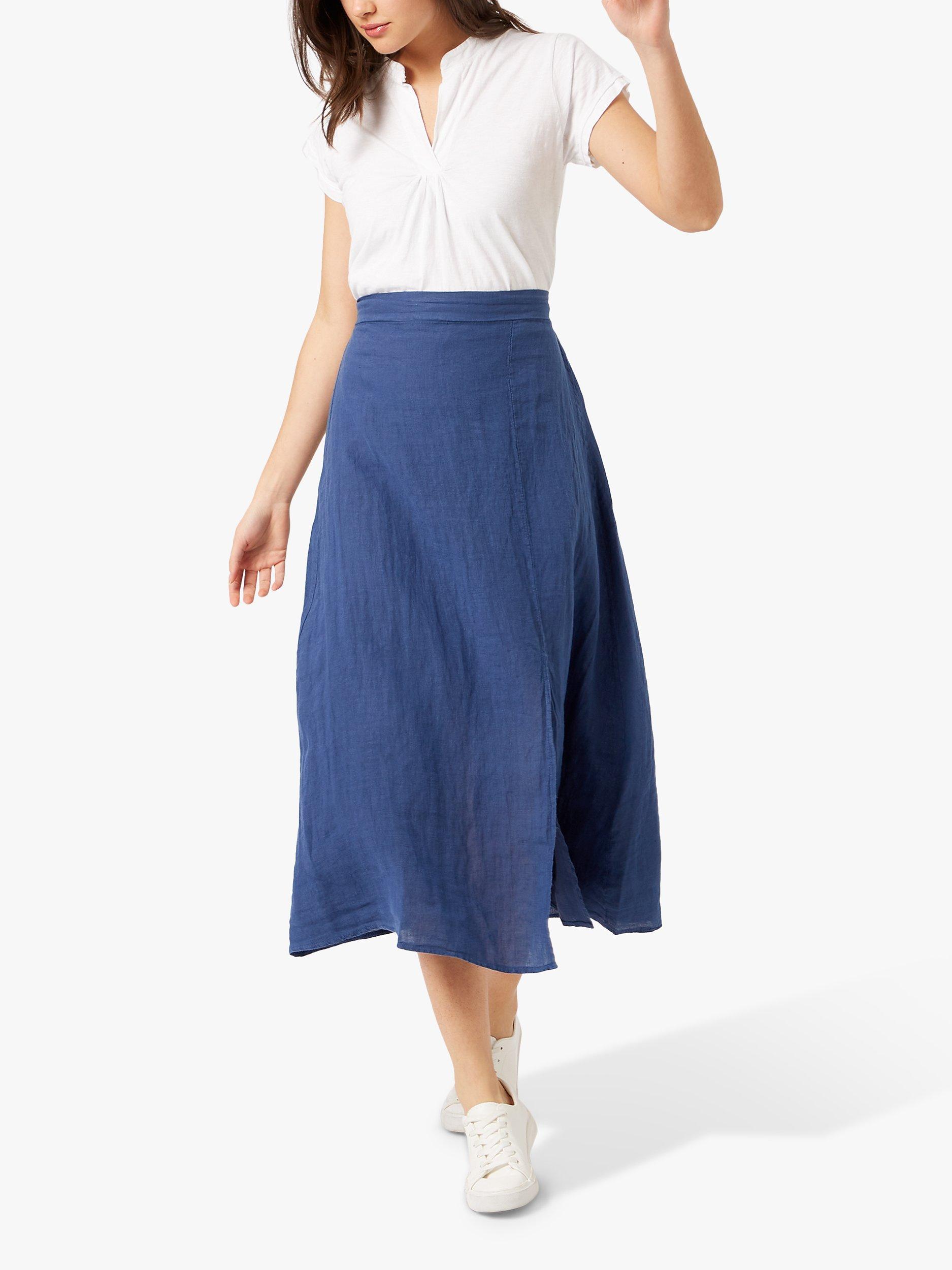 James Lakeland Linen Side Split Maxi Skirt, Navy