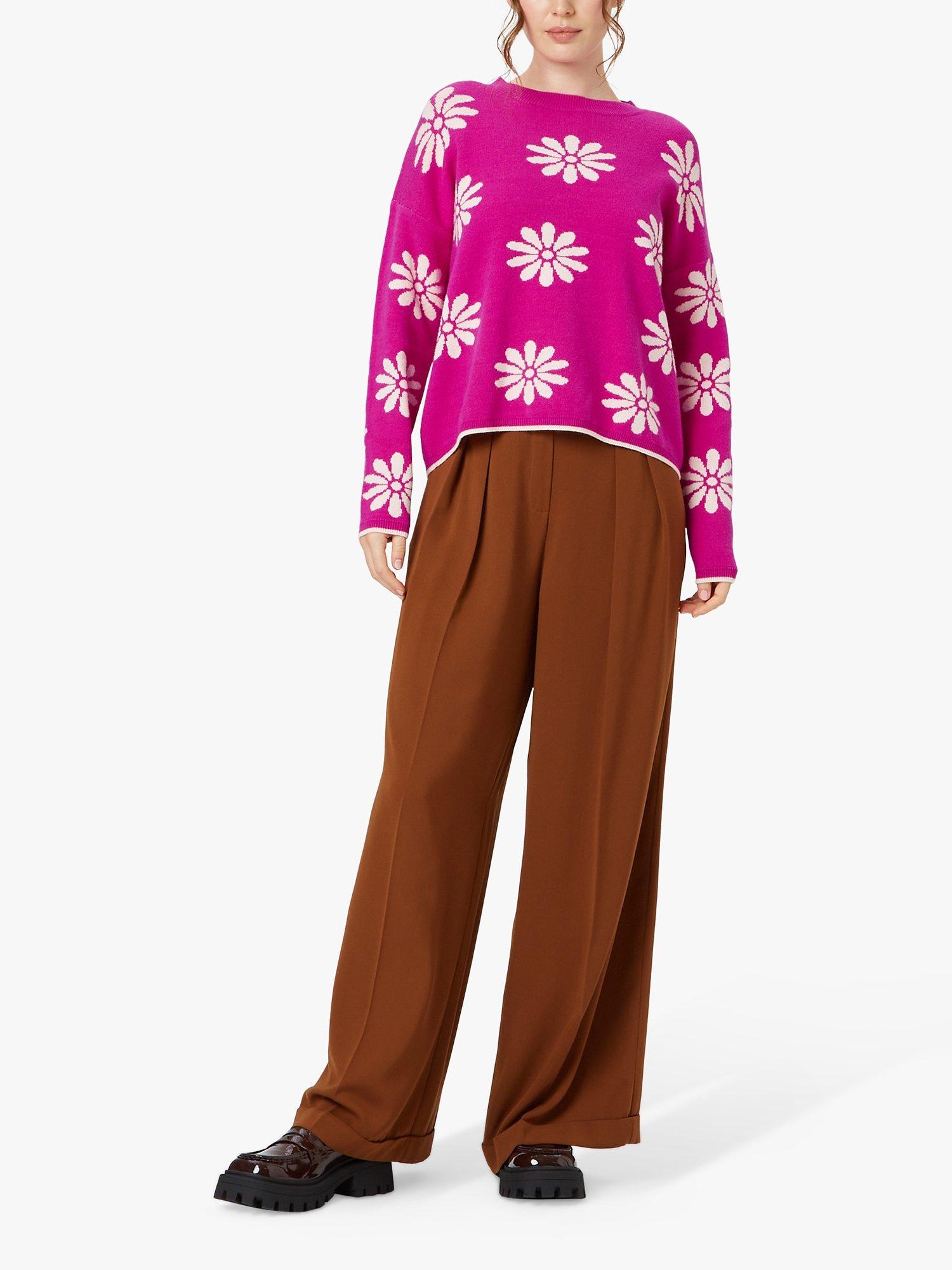 Product image 1 of 2, which shows James Lakeland Flower Round Neck Jumper, Fuchsia/White, 8