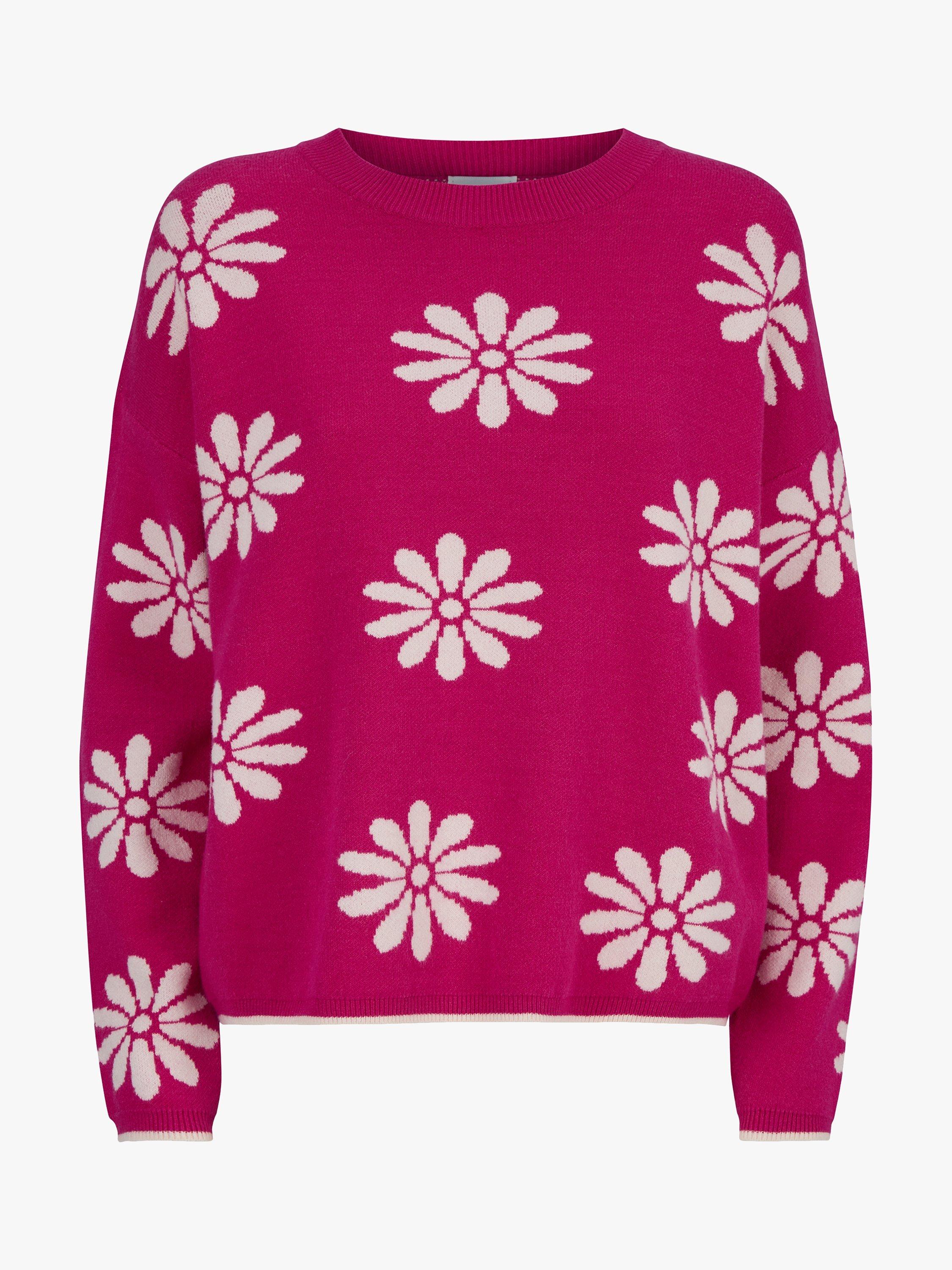 Product image 2 of 2, which shows James Lakeland Flower Round Neck Jumper, Fuchsia/White, 8