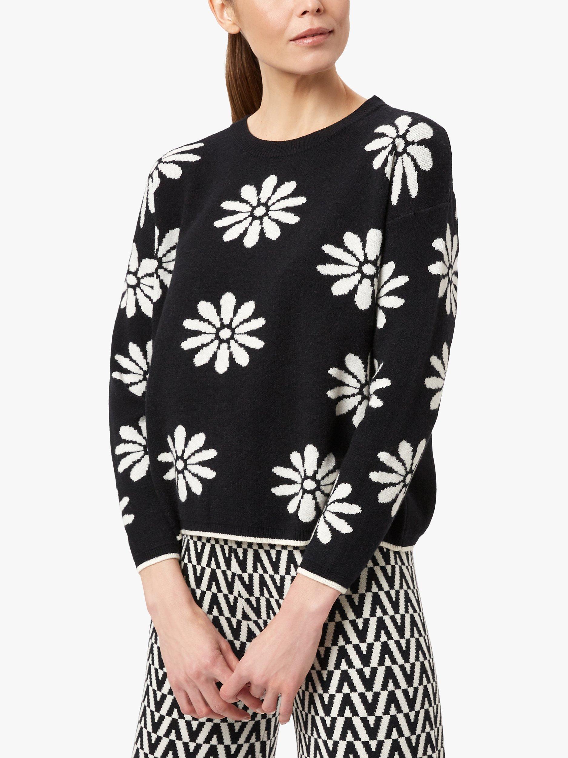 Product image 3 of 4, which shows James Lakeland Flower Round Neck Jumper, Black/White, 8