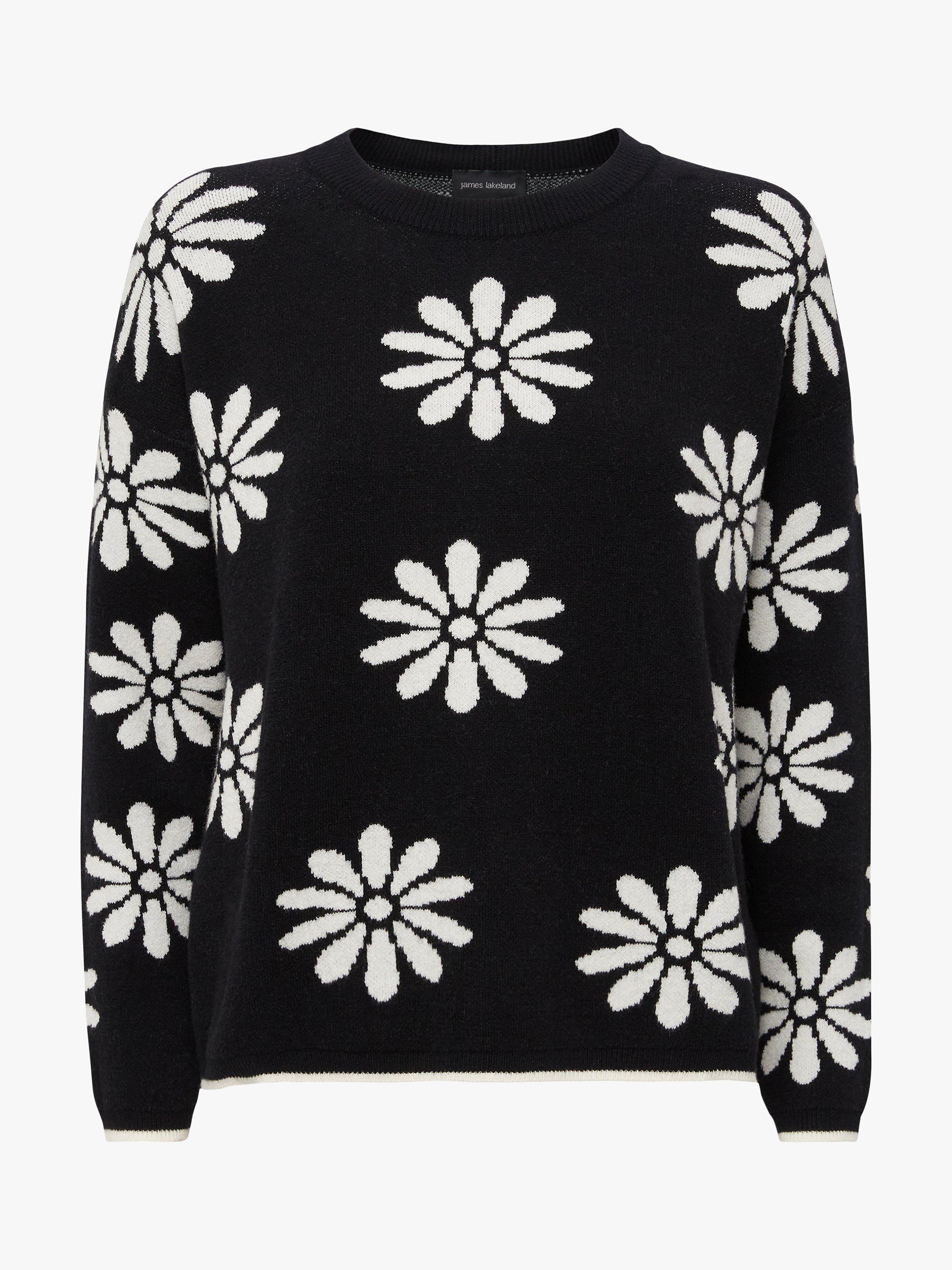 Product image 4 of 4, which shows James Lakeland Flower Round Neck Jumper, Black/White, 8