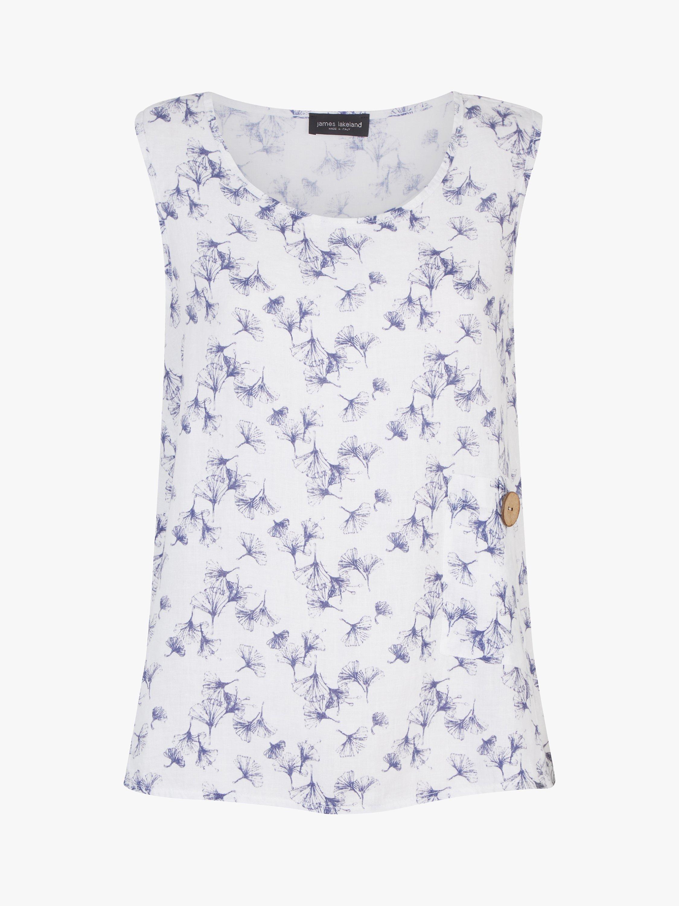 Product image 4 of 4, which shows James Lakeland Linen Dandelion Seed Print Sleeveless Top, White, 14