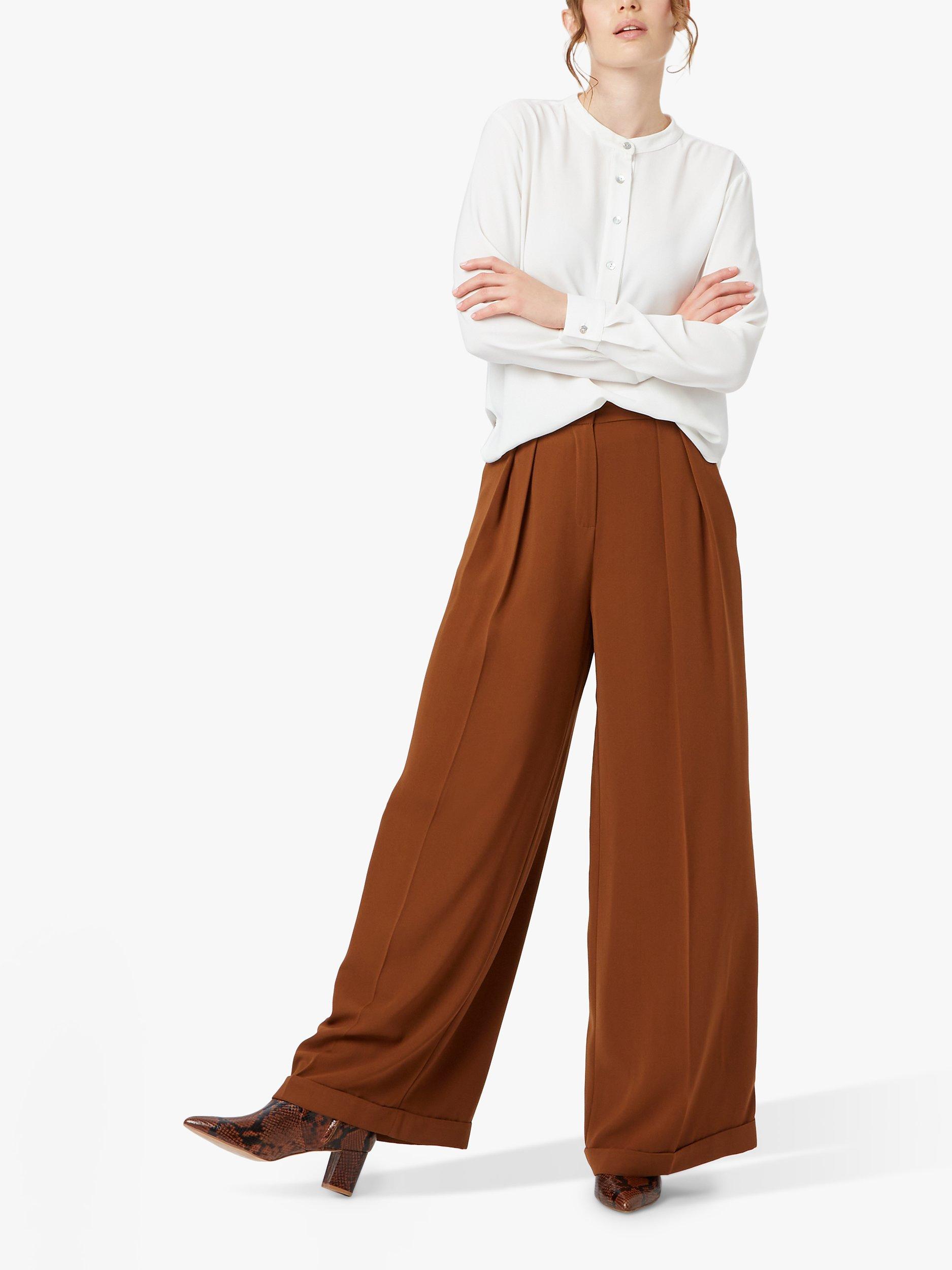 Product image 1 of 4, which shows James Lakeland Pintuck Detail Flared Trousers, Camel, 8