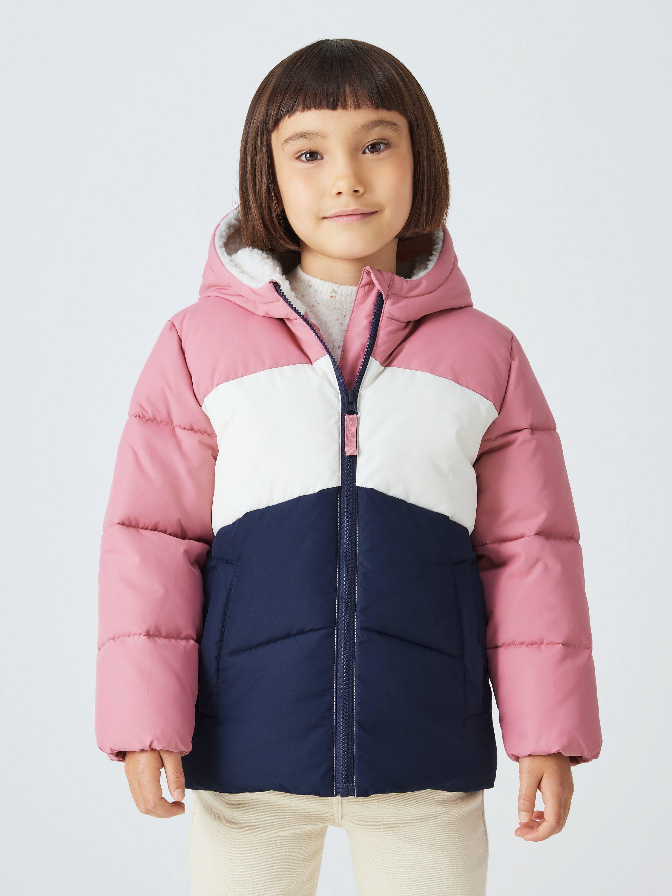 John Lewis Kids' Colour Block Padded Jacket, Pink/Cream/Navy