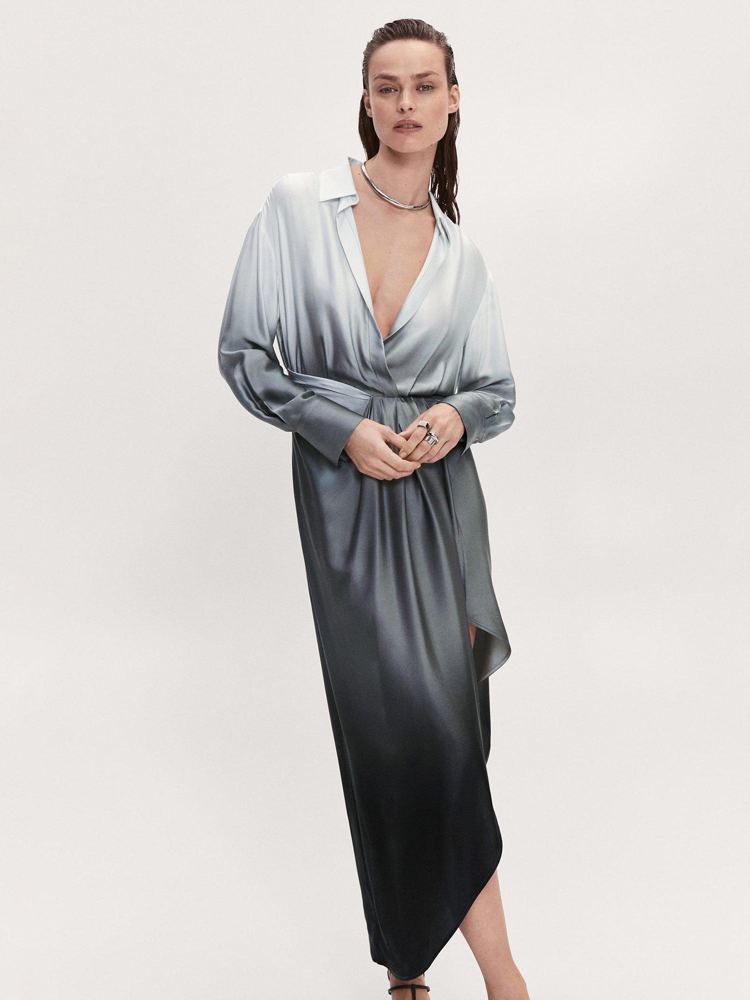 Mango Musti Satin Shirt Dress, Grey