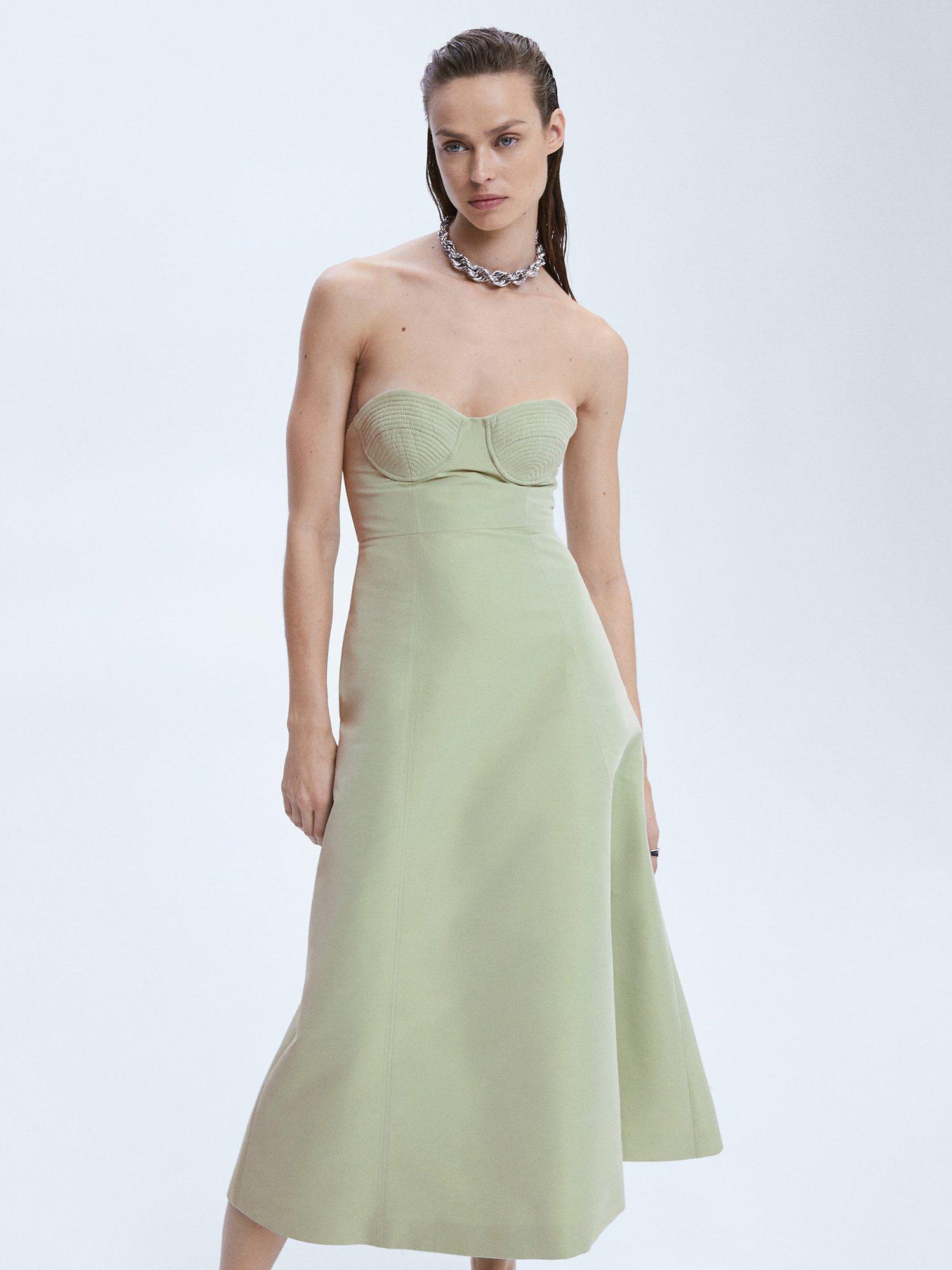 Mango Lynn Strapless Midi Dress, Green