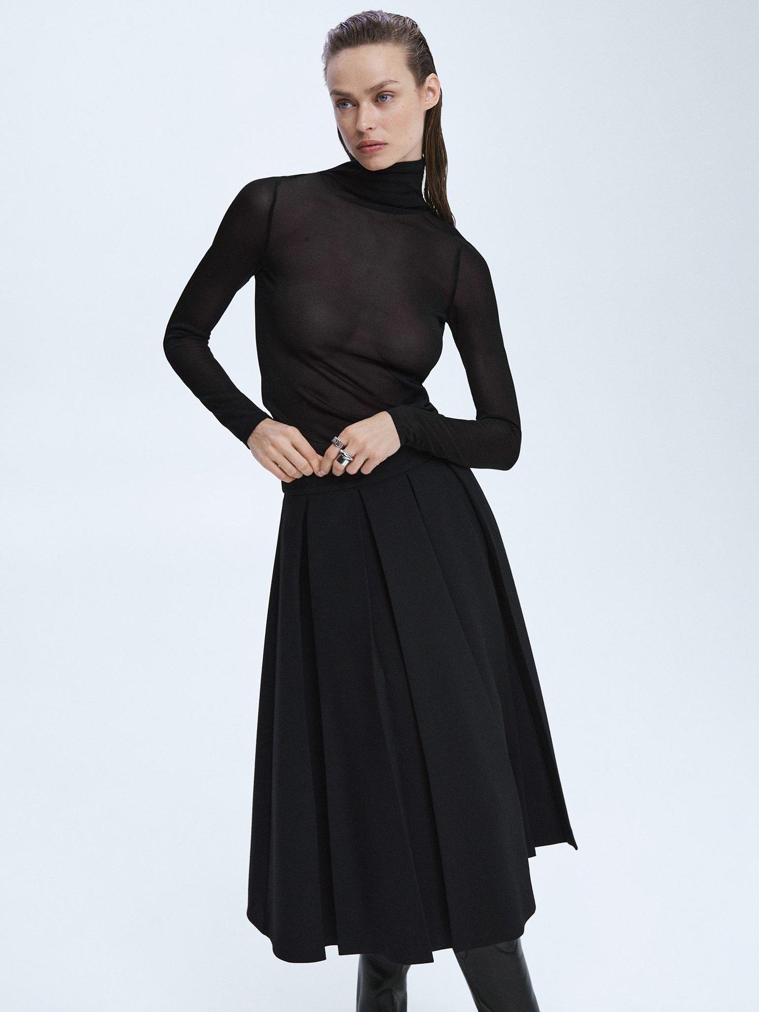 Mango Meshy Turtleneck Jumper, Black