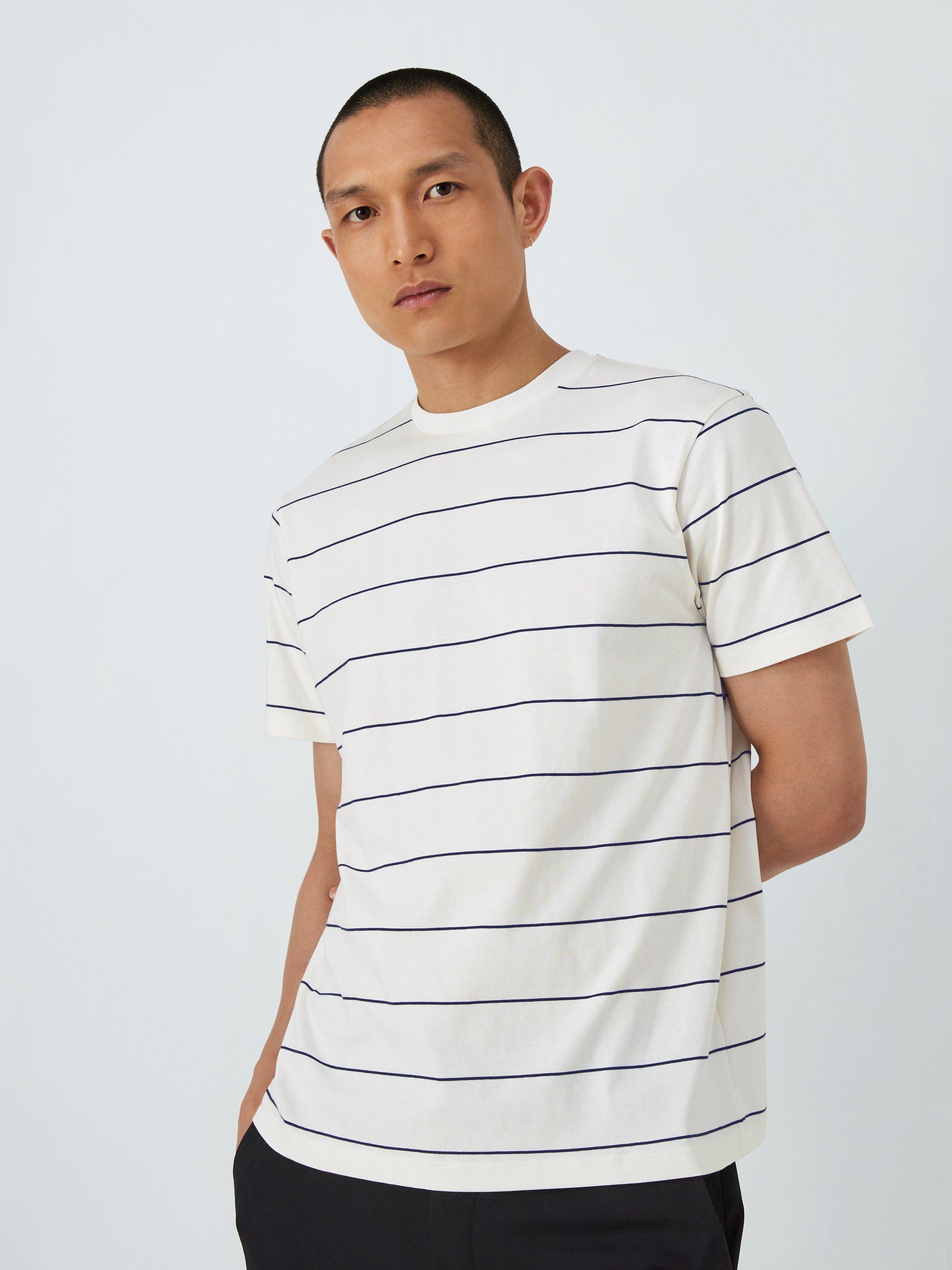 Kin Space Stripe Crew Neck T-Shirt, Ecru/Navy
