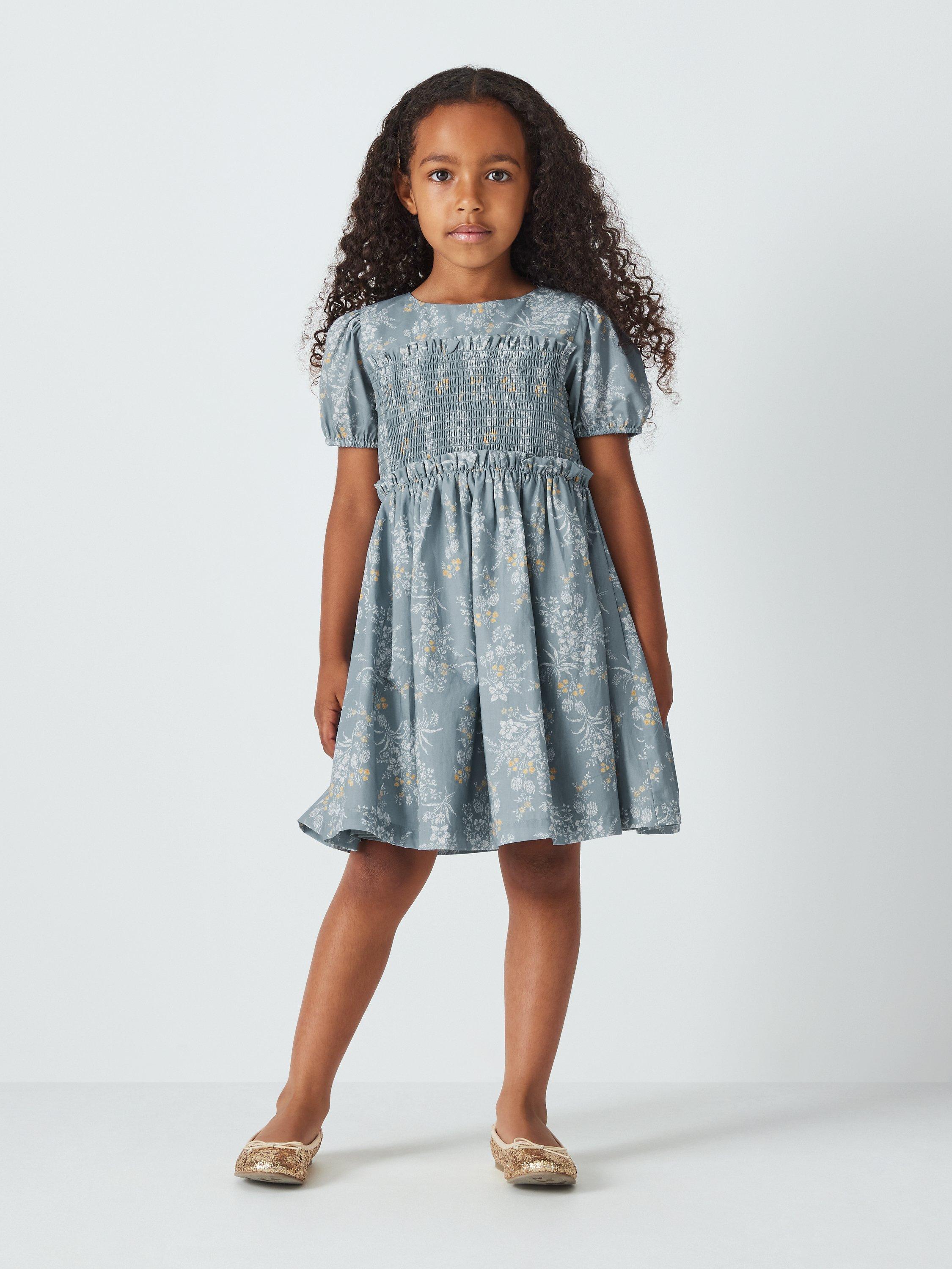 John Lewis Heirloom Collection Kids' Vintage Floral Shirred Dress, Blue