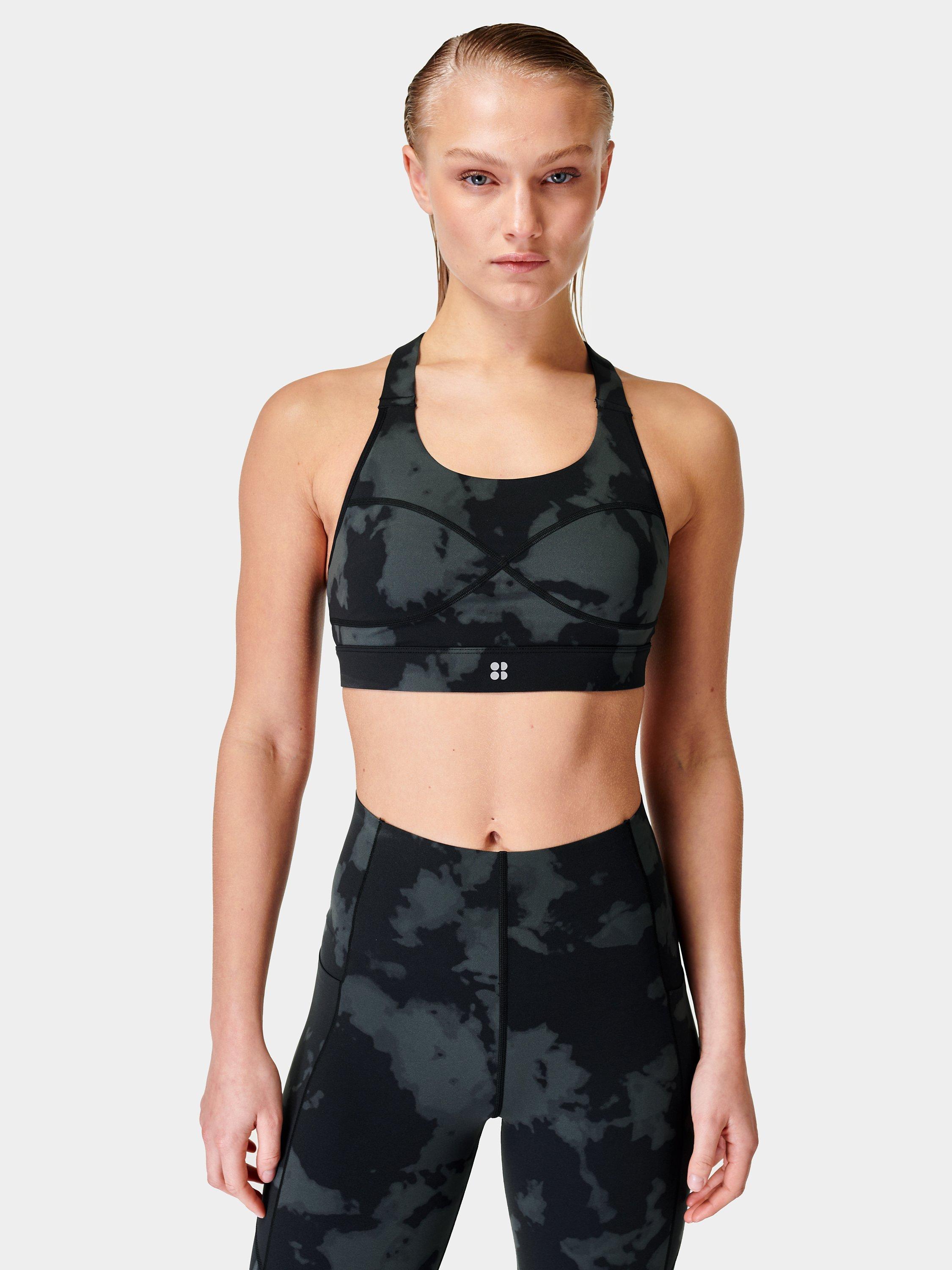 Product image 1 of 5, which shows Sweaty Betty Power Medium Impact Sports Bra, Black Fade Print, XXS