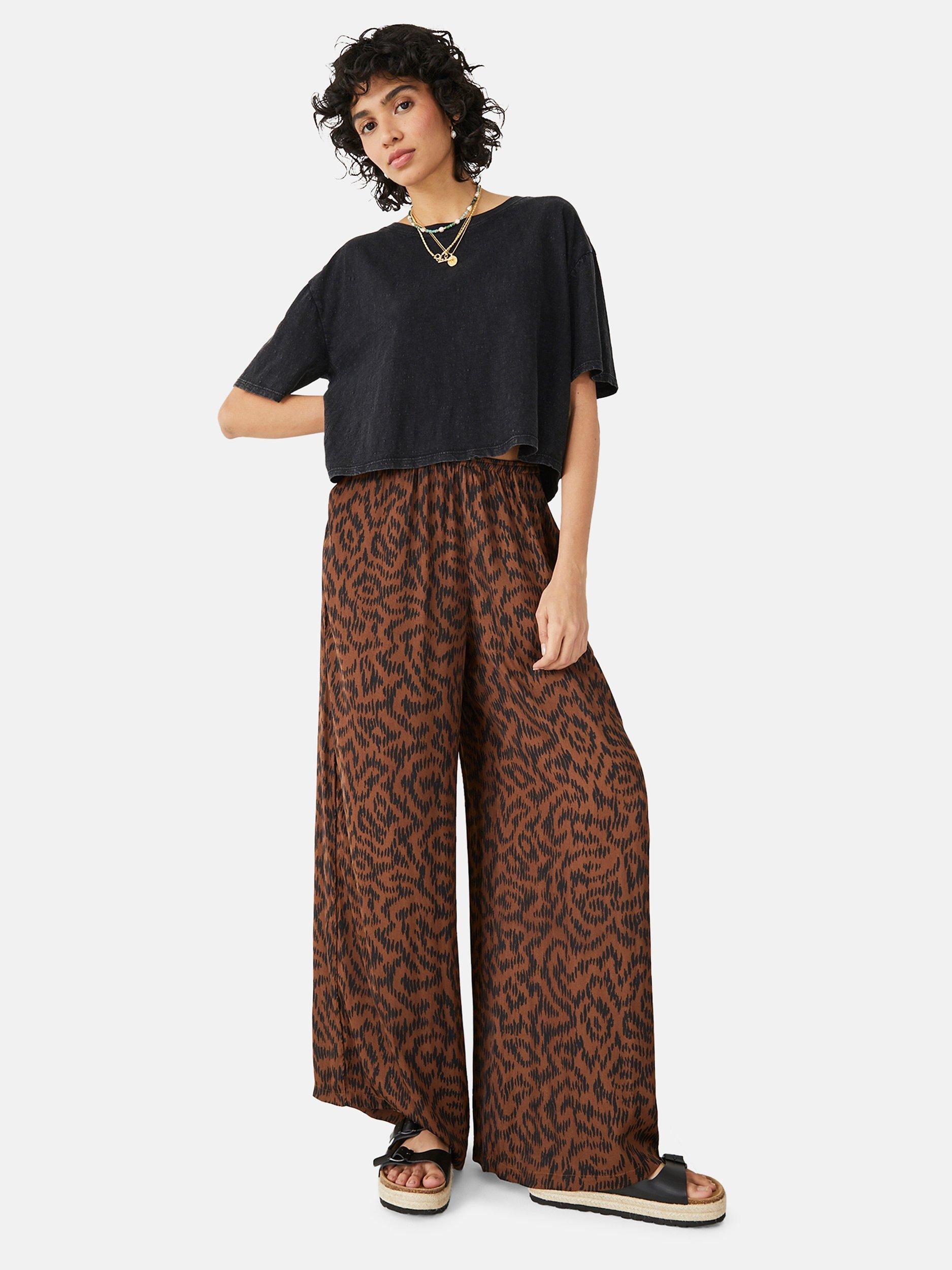 HUSH Abstract Ikat Wide Leg Satin Trousers, Brown/Black