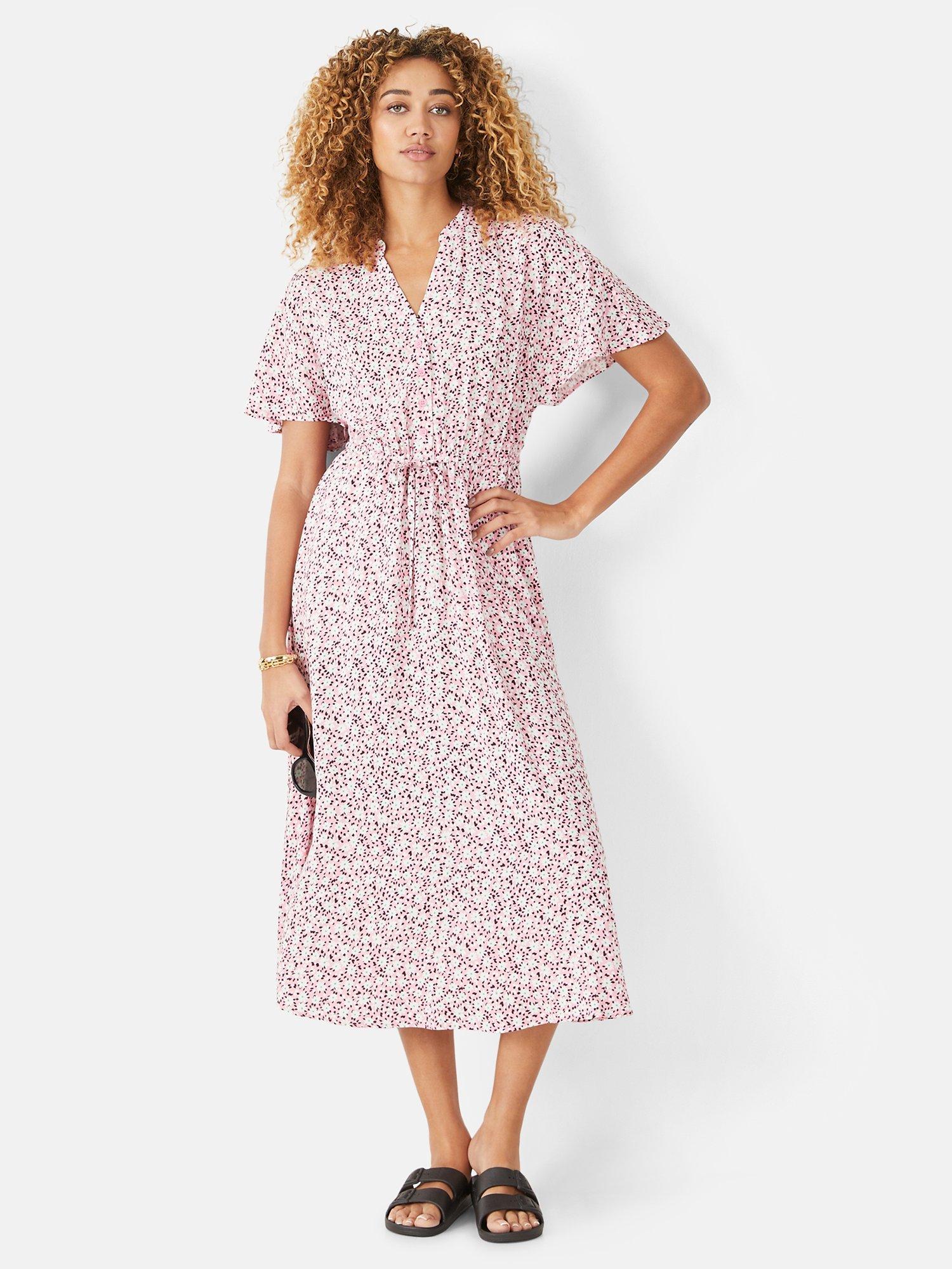HUSH Yasmin Floral Print Midi Dress, Pink/Multi