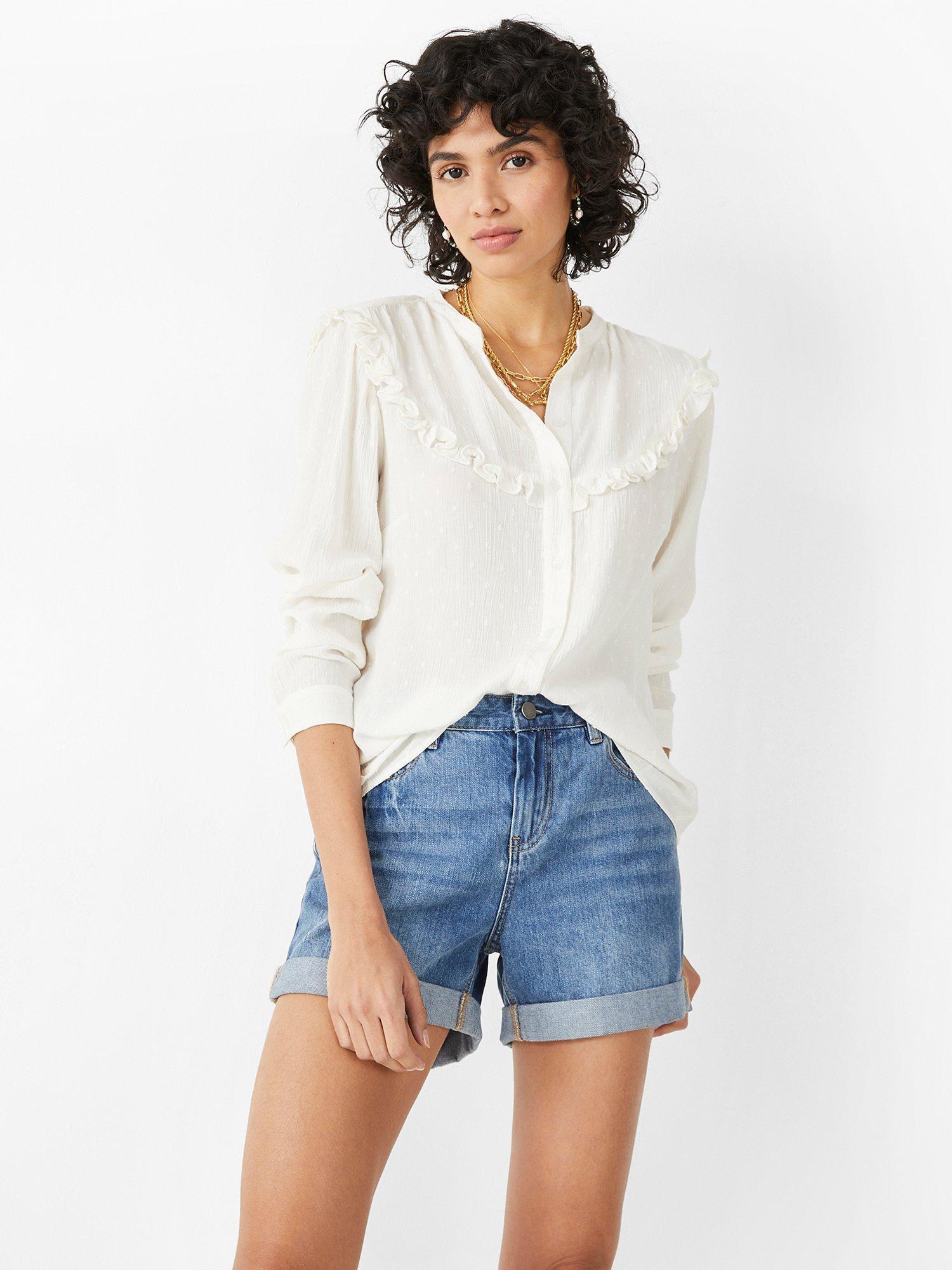 HUSH Adaline V-Neck Textured Blouse, Ecru