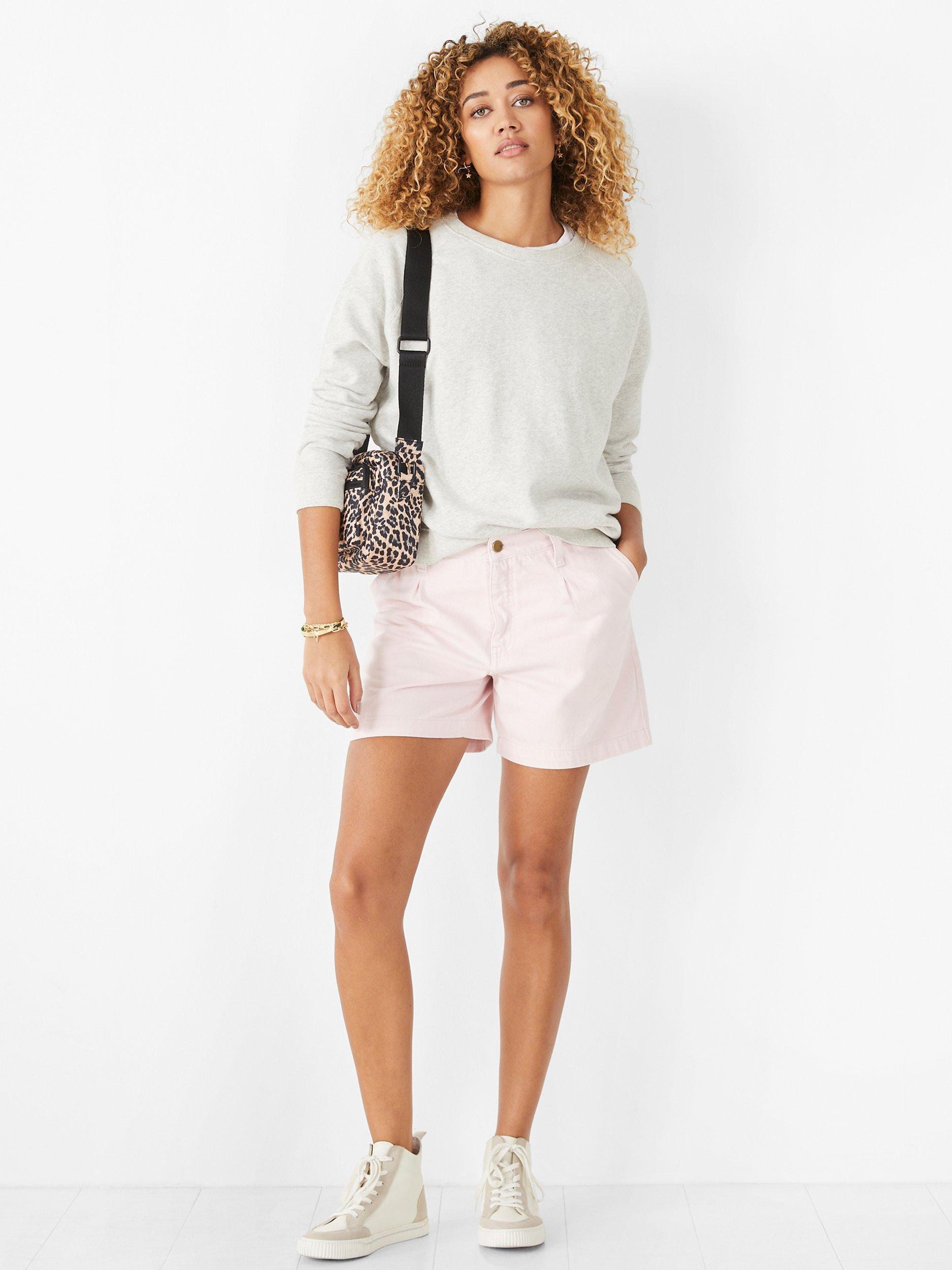 HUSH Hana Pleated Denim Shorts, Pale Pink