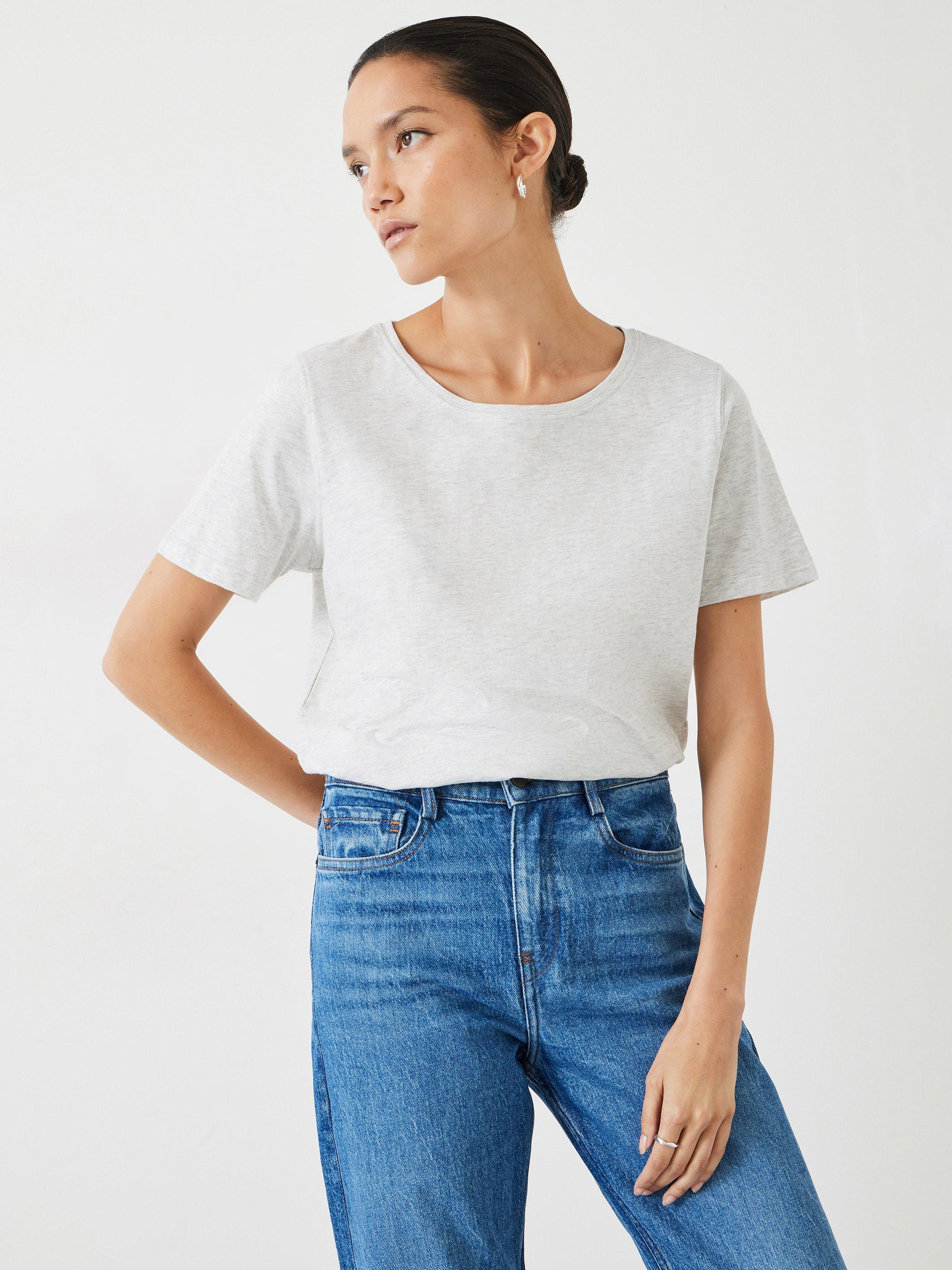 Product image 1 of 5, which shows HUSH Kali Cotton Crew Neck T-Shirt, Lightest Grey Marl, XXS