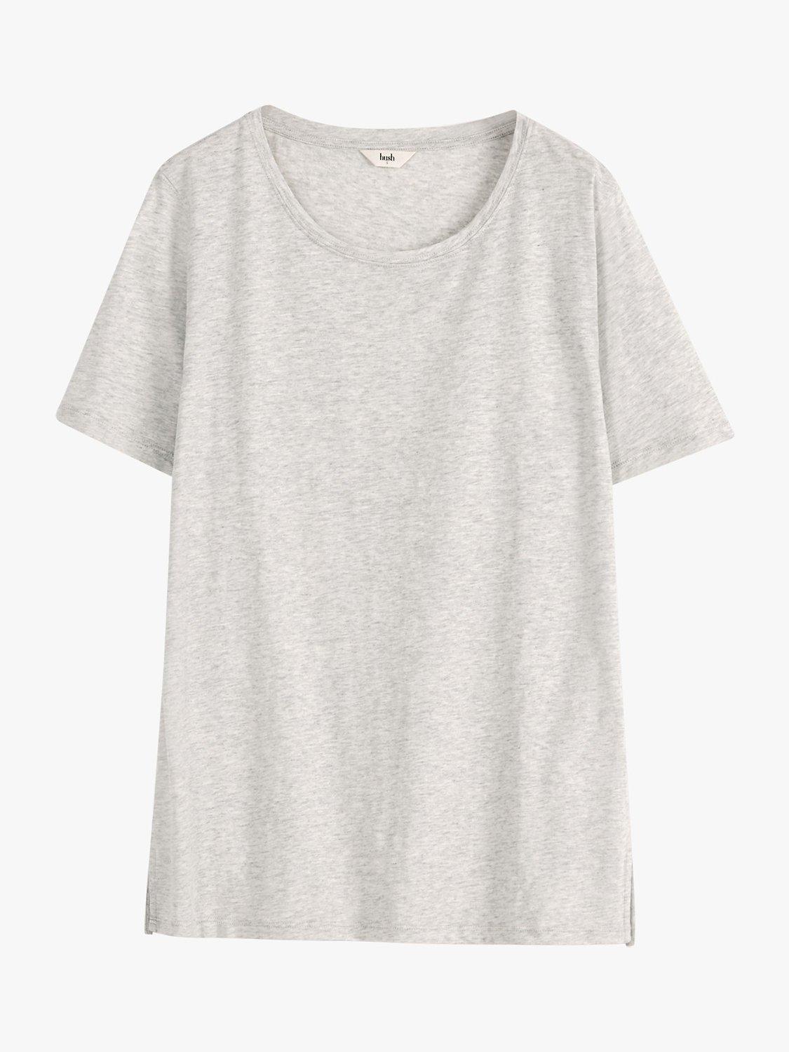 Product image 5 of 5, which shows HUSH Kali Cotton Crew Neck T-Shirt, Lightest Grey Marl, XXS