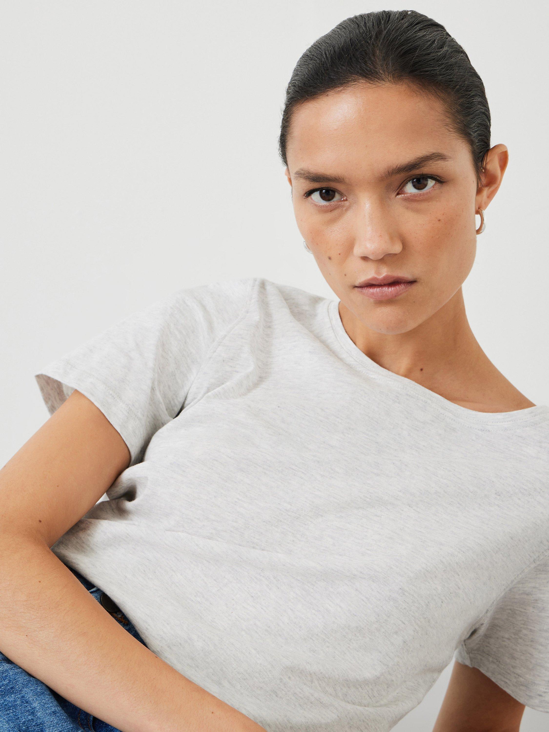 Product image 4 of 5, which shows HUSH Kali Cotton Crew Neck T-Shirt, Lightest Grey Marl, XXS
