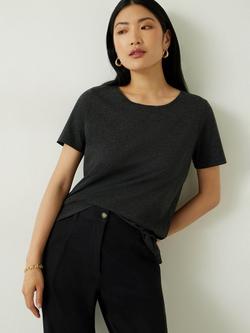 HUSH Kali Cotton Crew Neck T-Shirt, Charcoal Marl